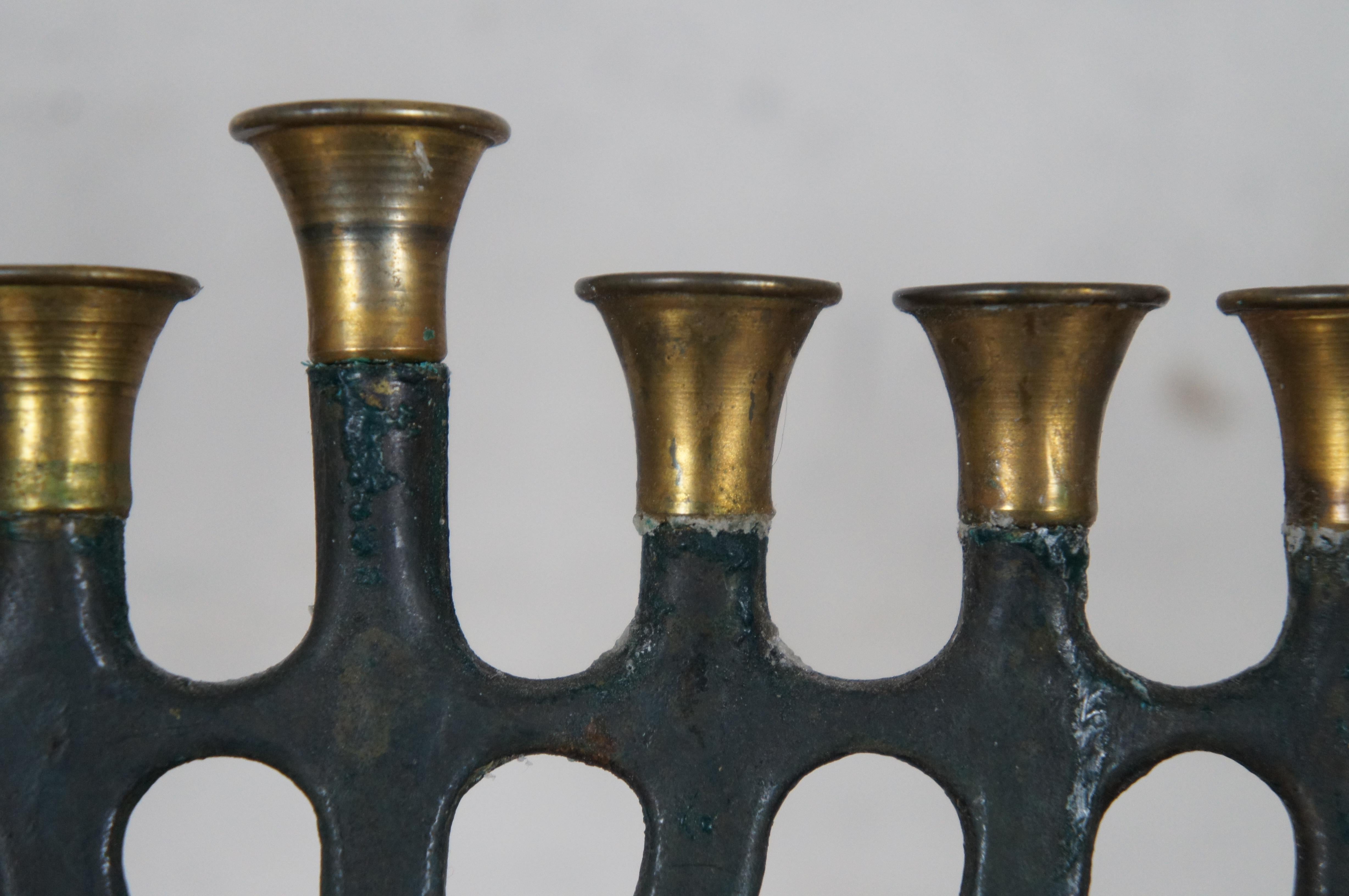 Nordia Mid Century Iron & Brass Jewish Star Hanukkah Menorah Israel Judaica 9.5