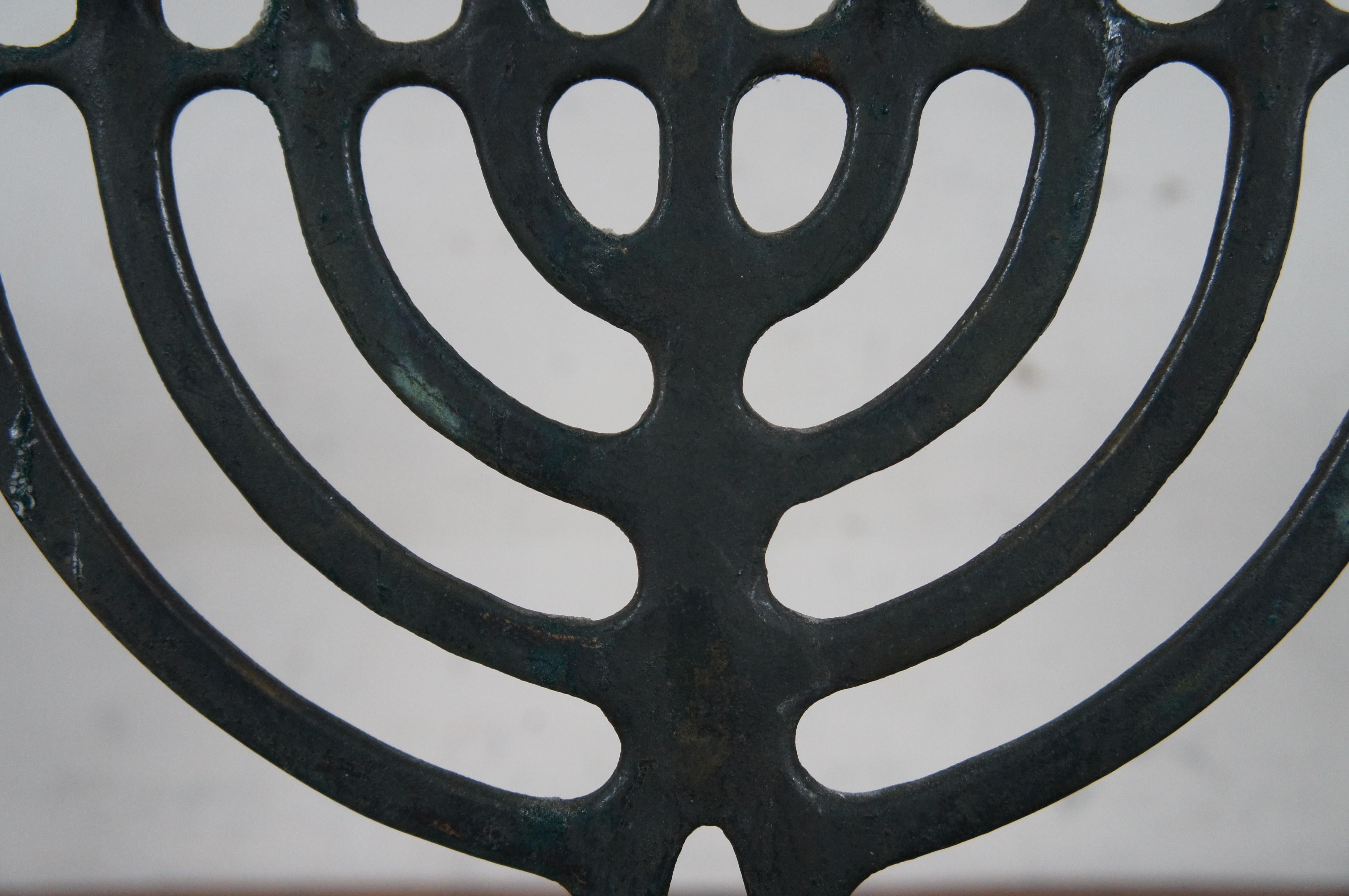 Nordia Mid Century Iron & Brass Jewish Star Hanukkah Menorah Israel Judaica 9.5