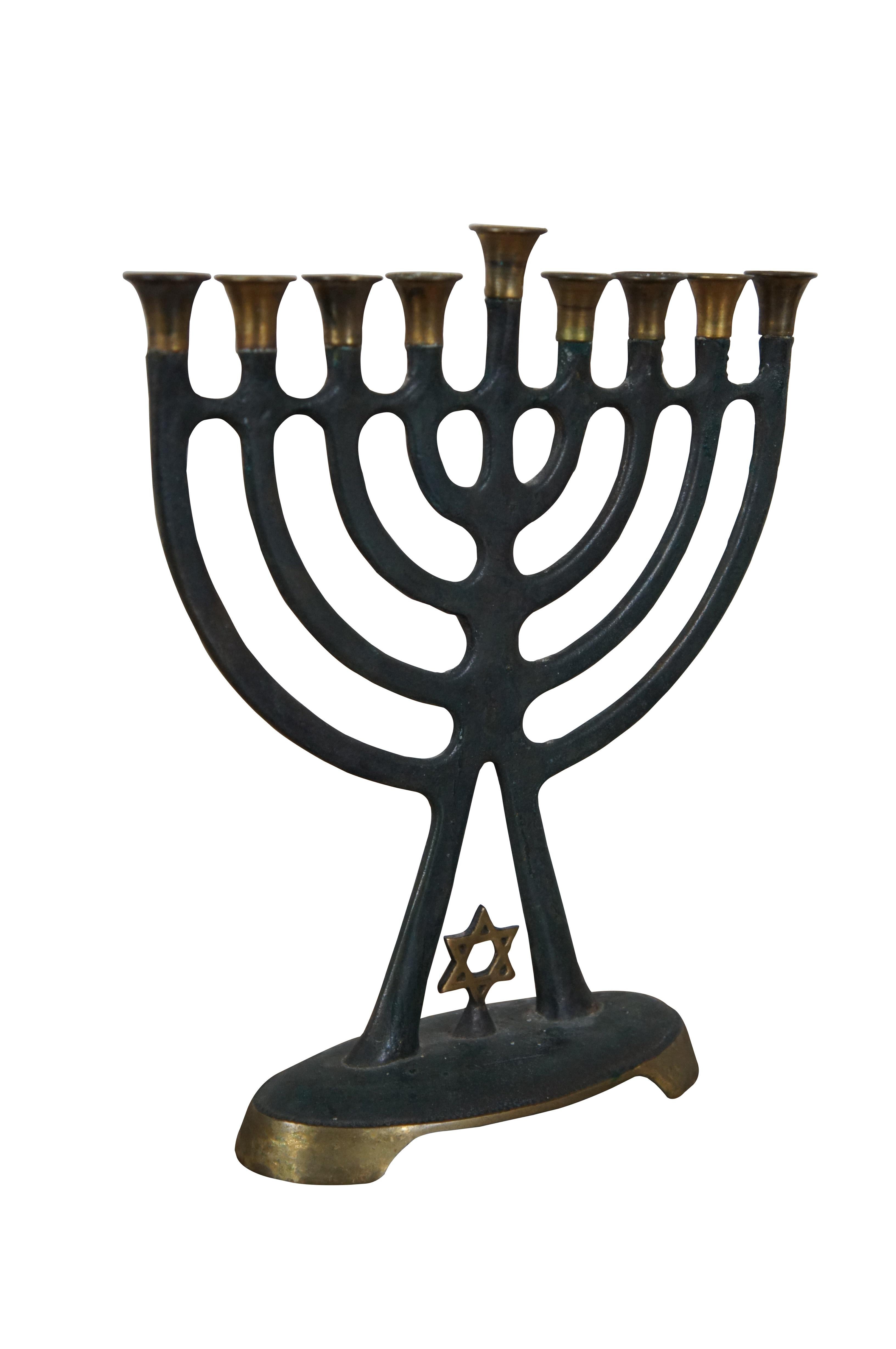 Mid-Century Modern Nordia Mid Century Iron & Brass Jewish Star Hanukkah Menorah Israel Judaica 9.5