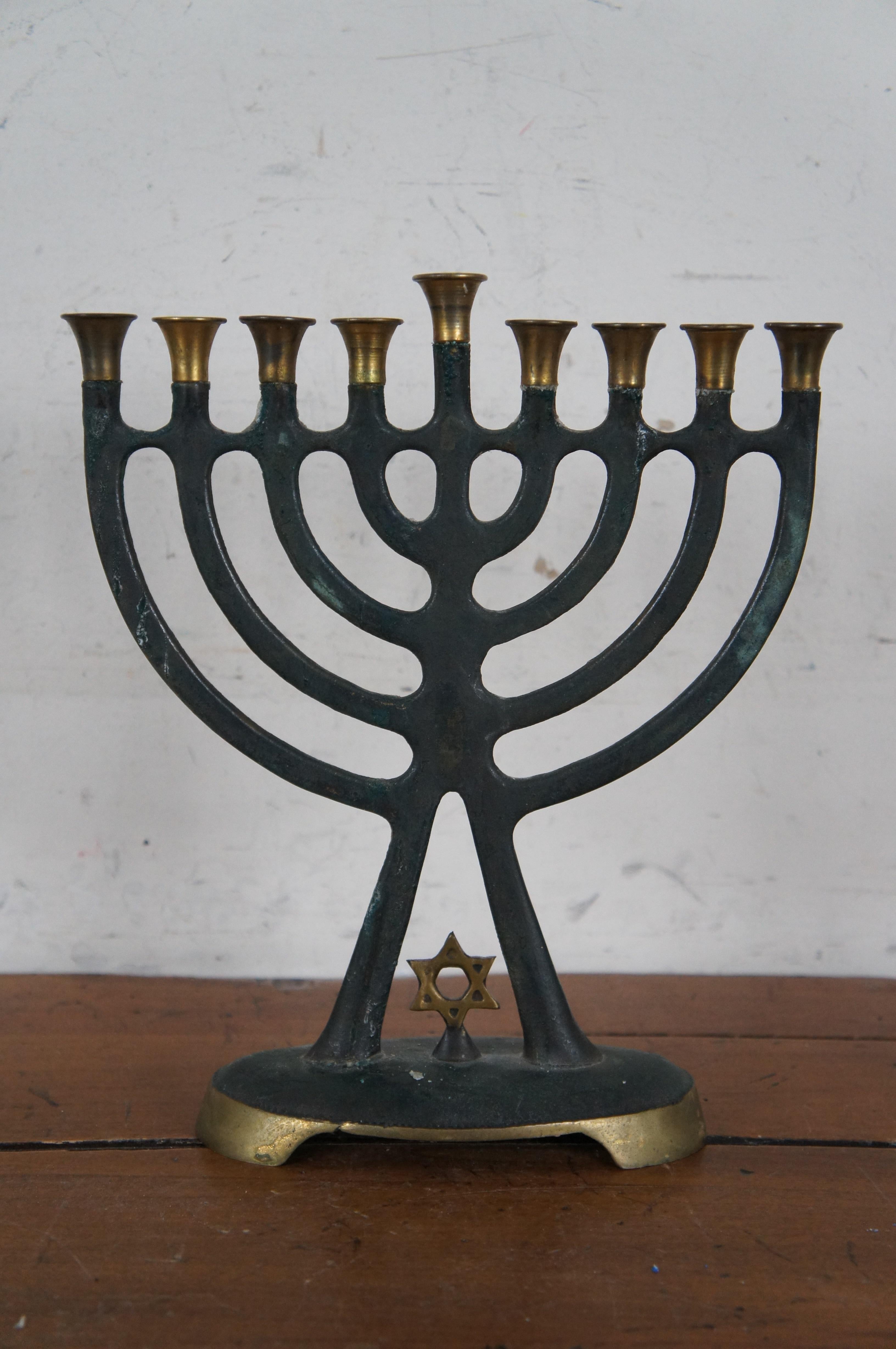 Nordia Mid Century Iron & Brass Jewish Star Hanukkah Menorah Israel Judaica 9.5