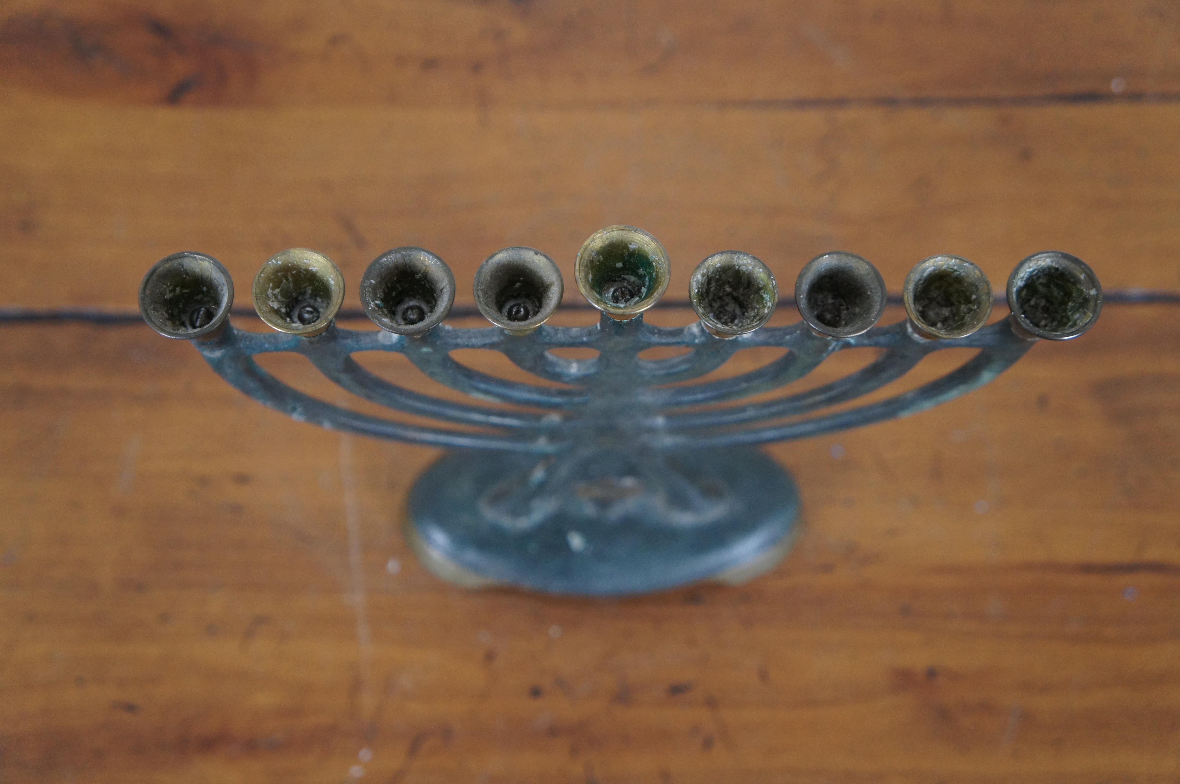 Nordia Mid Century Iron & Brass Jewish Star Hanukkah Menorah Israel Judaica 9.5