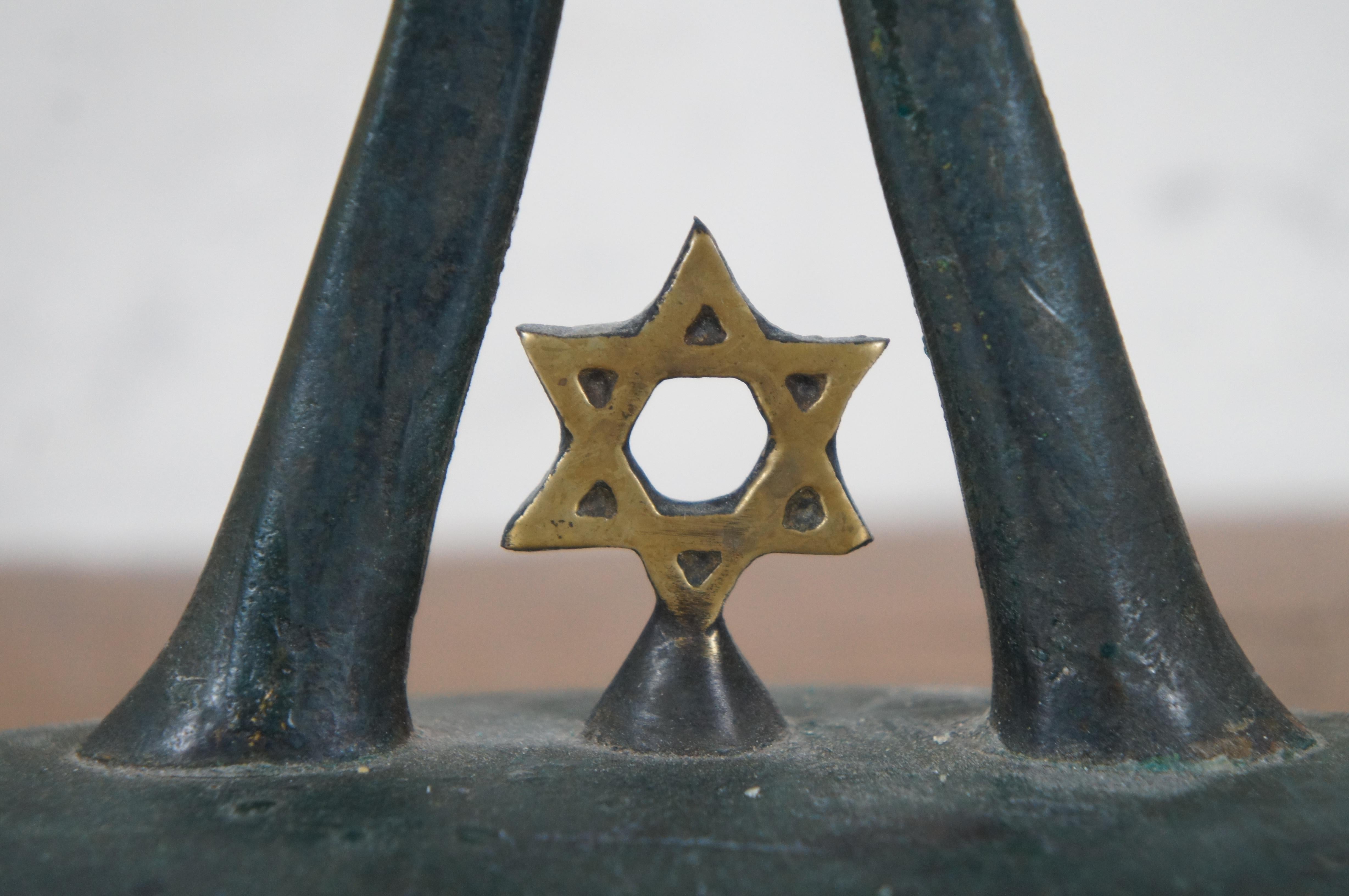 Nordia Mid Century Iron & Brass Jewish Star Hanukkah Menorah Israel Judaica 9.5