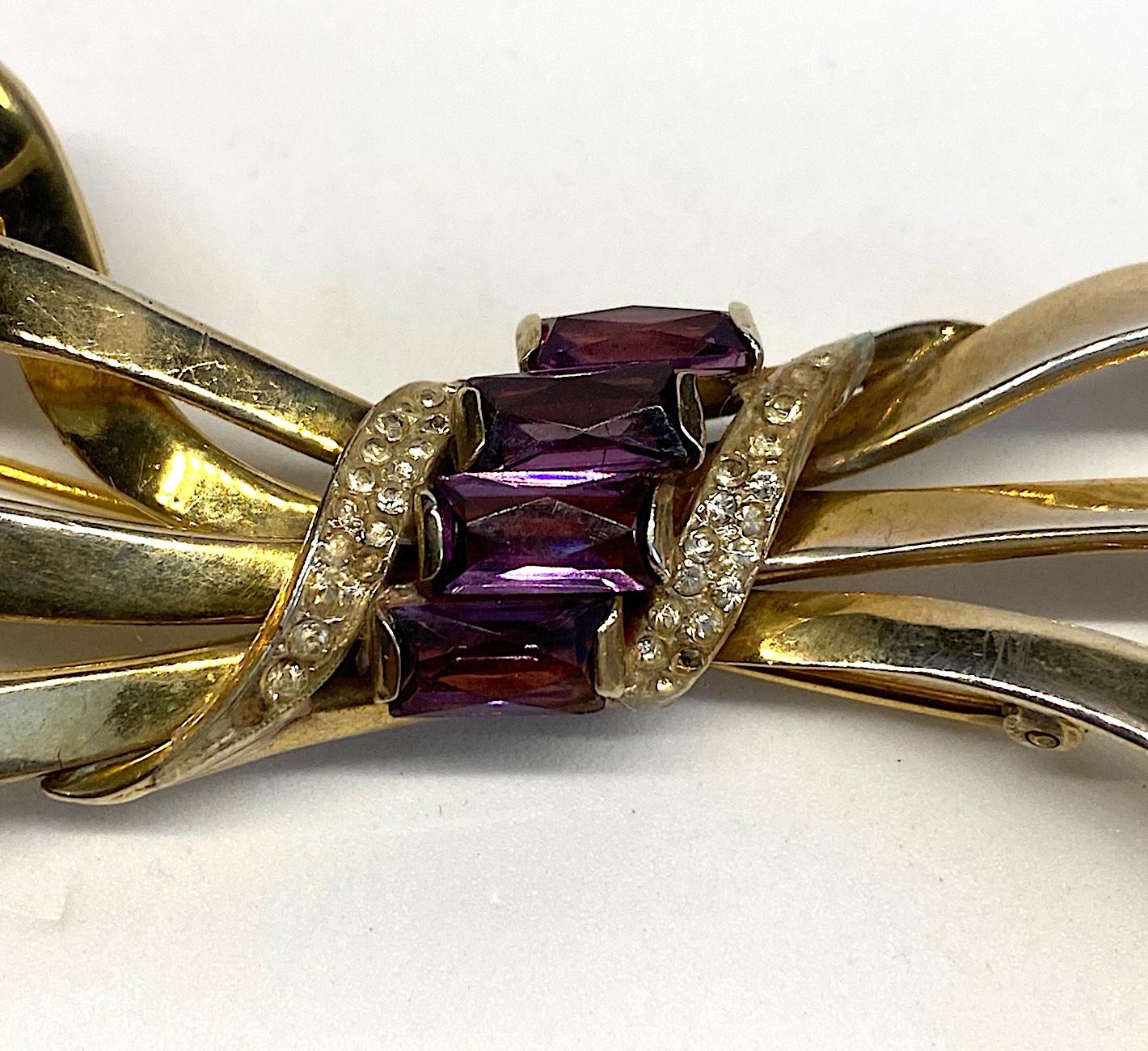 Nordic 1940s Sterling Vermeil Large Bow Brooch For Sale 5