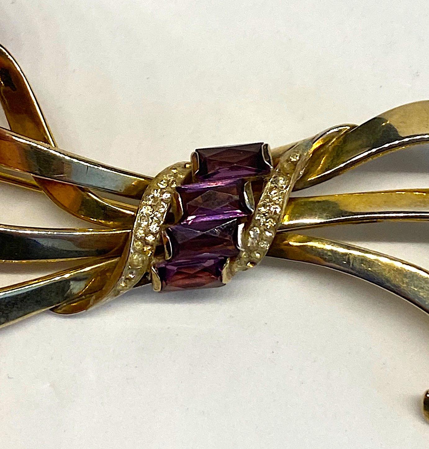 Nordic 1940s Sterling Vermeil Large Bow Brooch For Sale 3