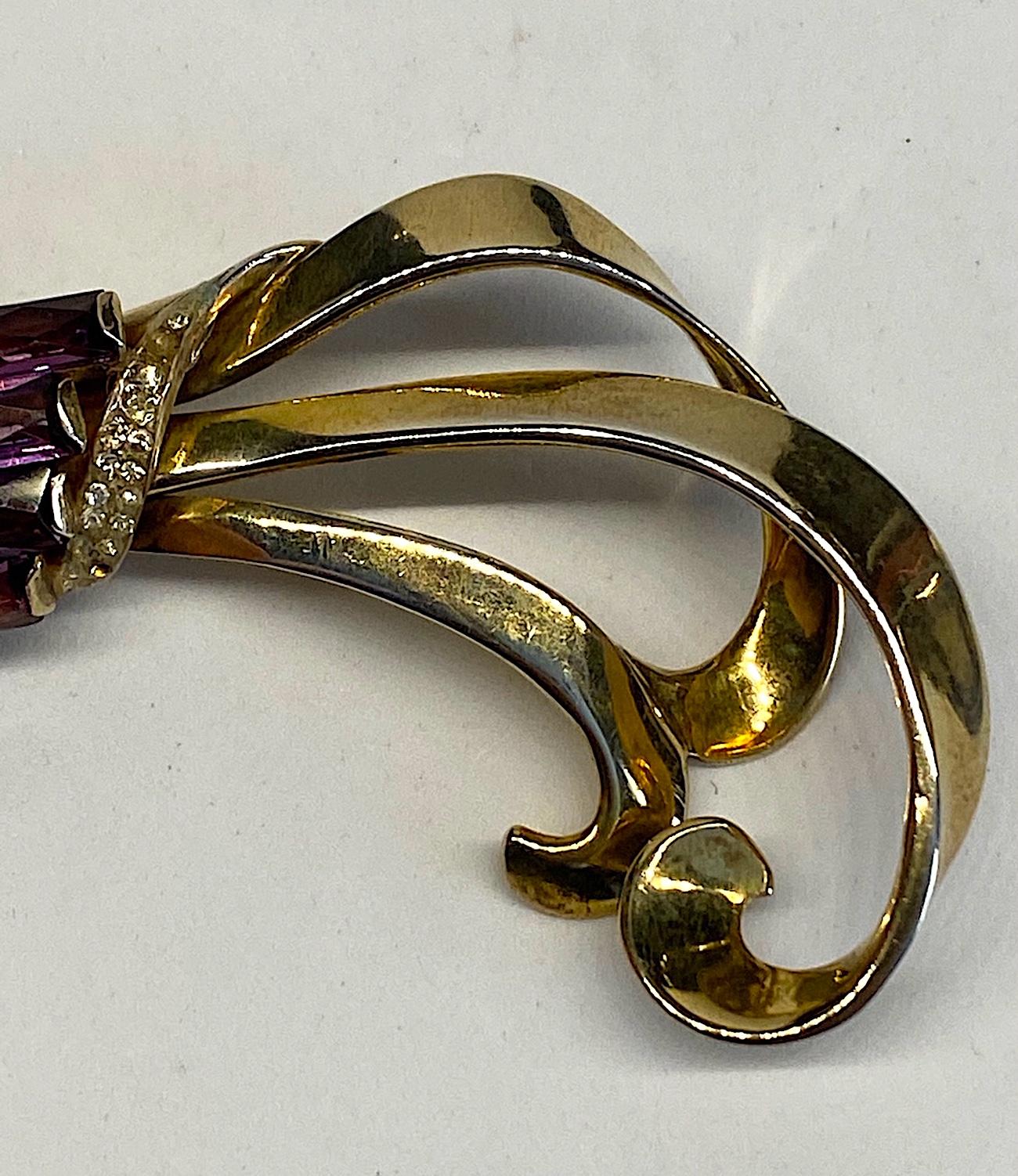 Nordic 1940s Sterling Vermeil Large Bow Brooch For Sale 4
