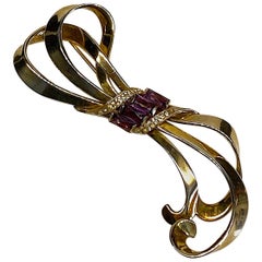 Used Nordic 1940s Sterling Vermeil Large Bow Brooch
