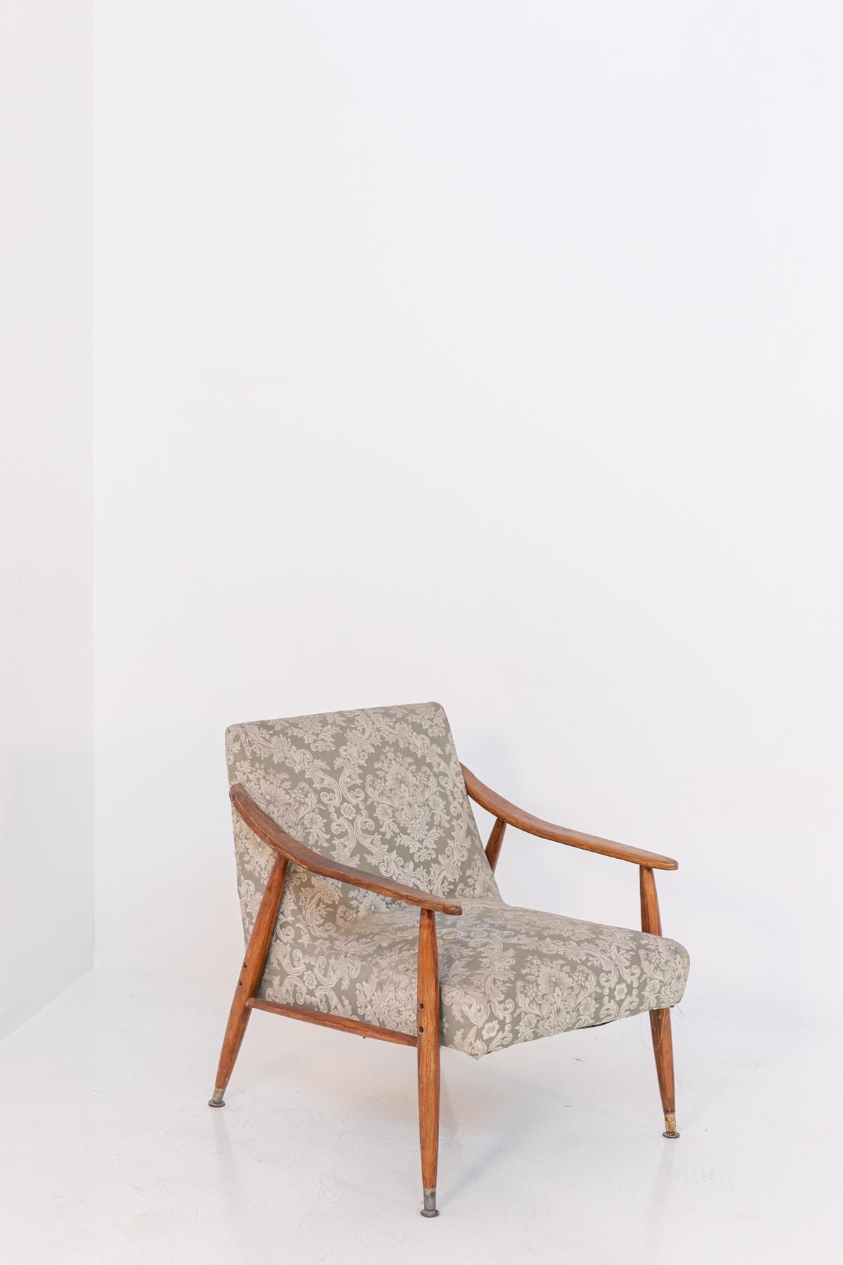 Nordic Armchair in Wood and Damask Fabric For Sale 3