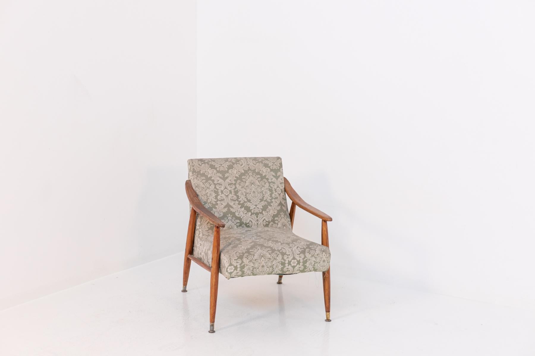 Nordic Armchair in Wood and Damask Fabric For Sale 4