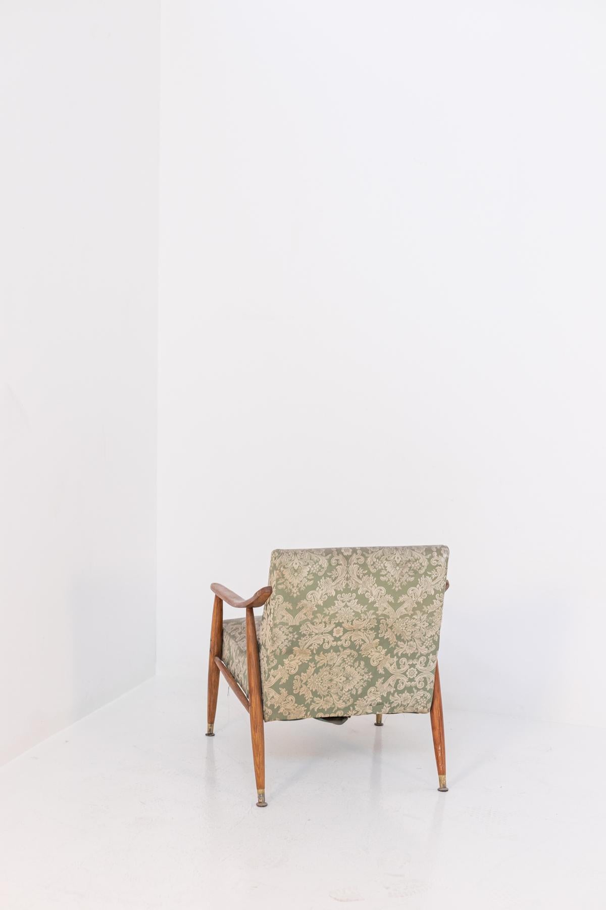 Nordic Armchair in Wood and Damask Fabric For Sale 7