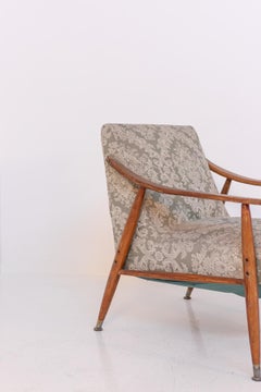 Nordic Armchair in Wood and Damask Fabric