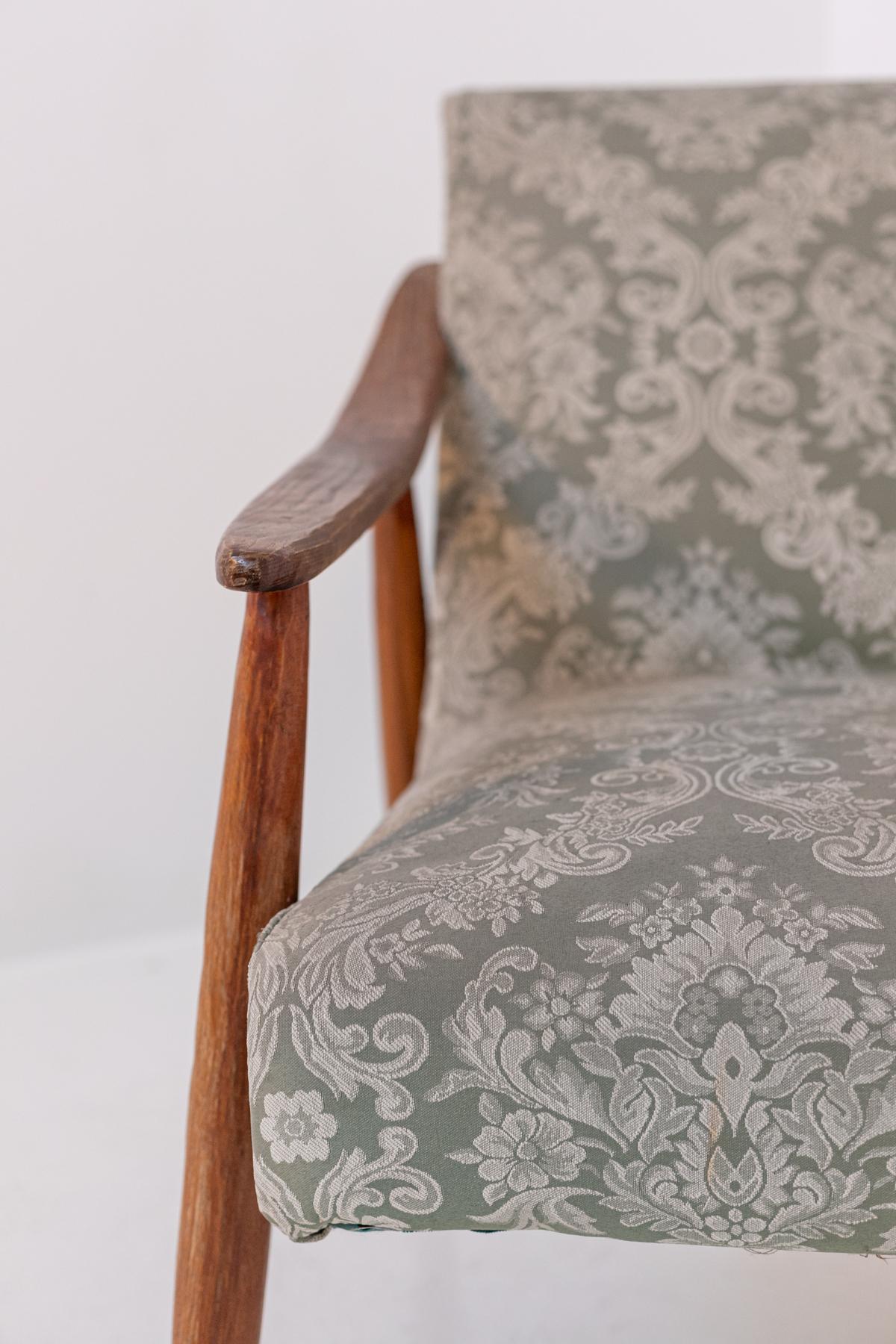 Danish Nordic Armchair in Wood and Damask Fabric For Sale