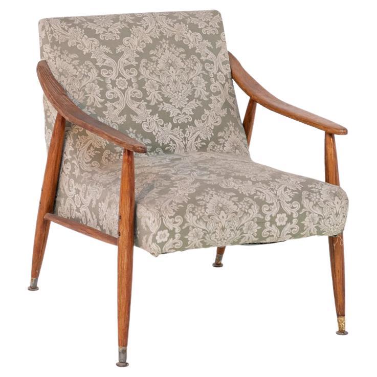 Nordic Armchair in Wood and Damask Fabric For Sale