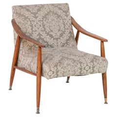 Nordic Armchair in Wood and Damask Fabric