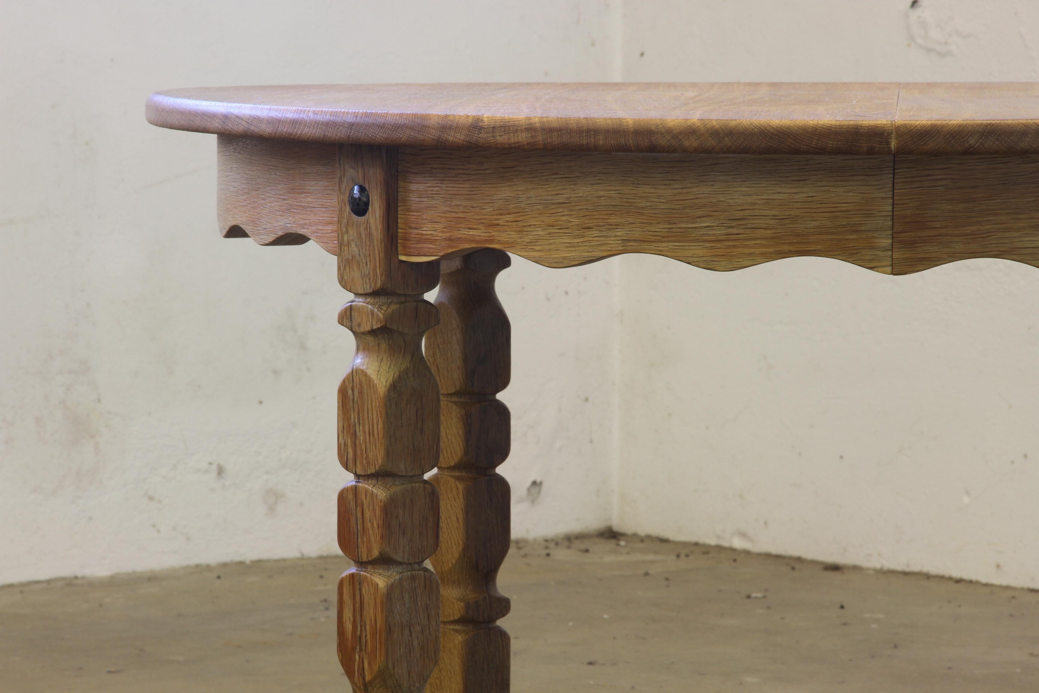 Mid-Century Modern Nordic Brutalist Dining Table in Oak style of Henning Kjærnulf, 1960s For Sale