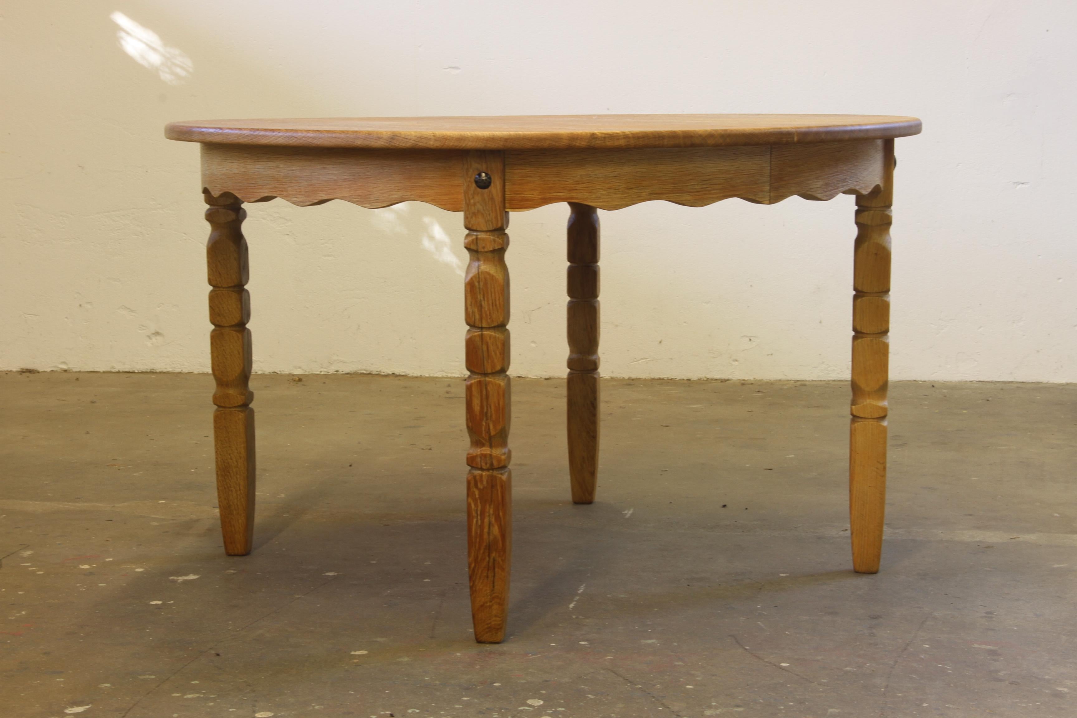 Danish Nordic Brutalist Dining Table in Oak style of Henning Kjærnulf, 1960s For Sale