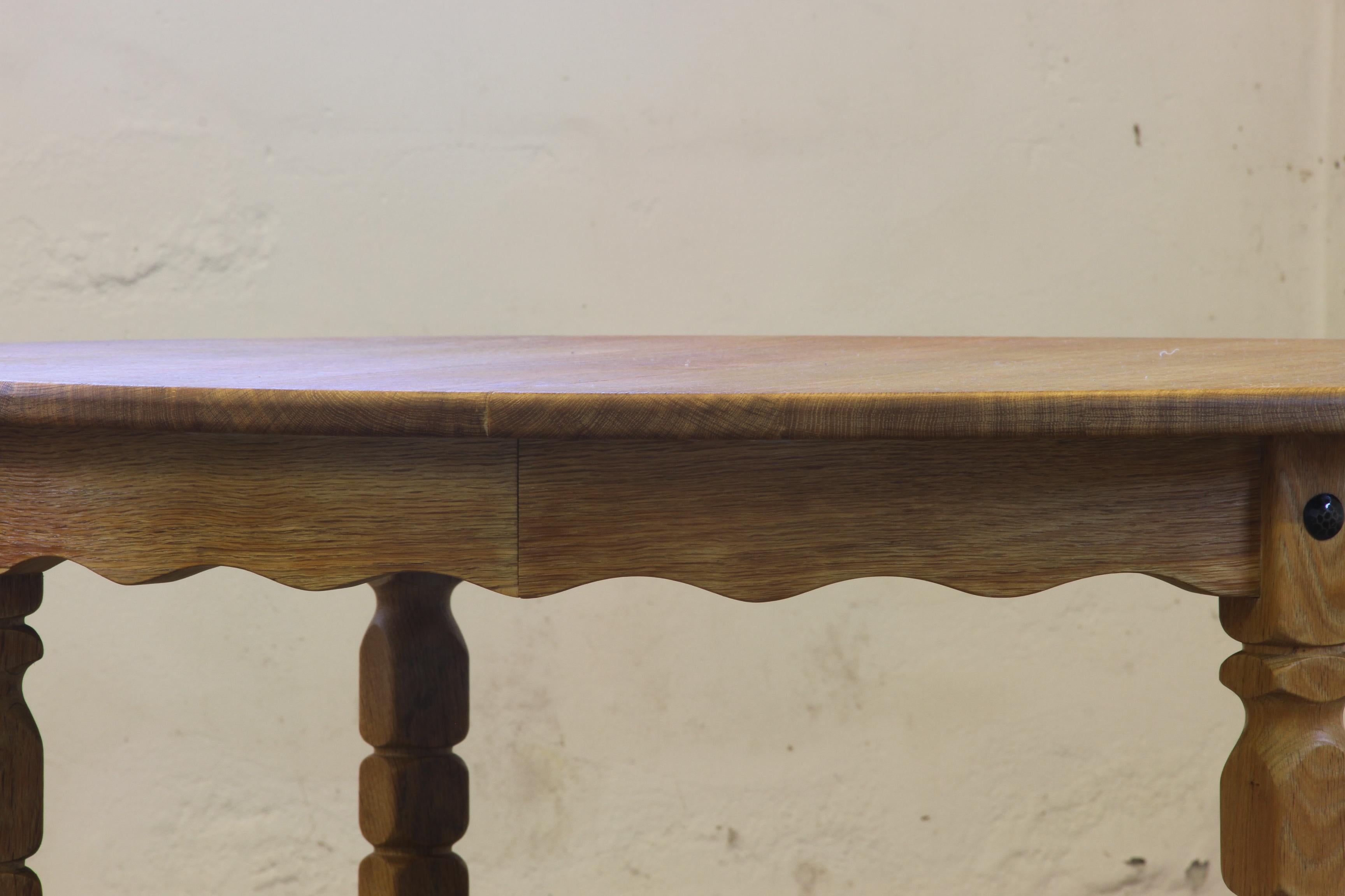 Nordic Brutalist Dining Table in Oak style of Henning Kjærnulf, 1960s For Sale 1