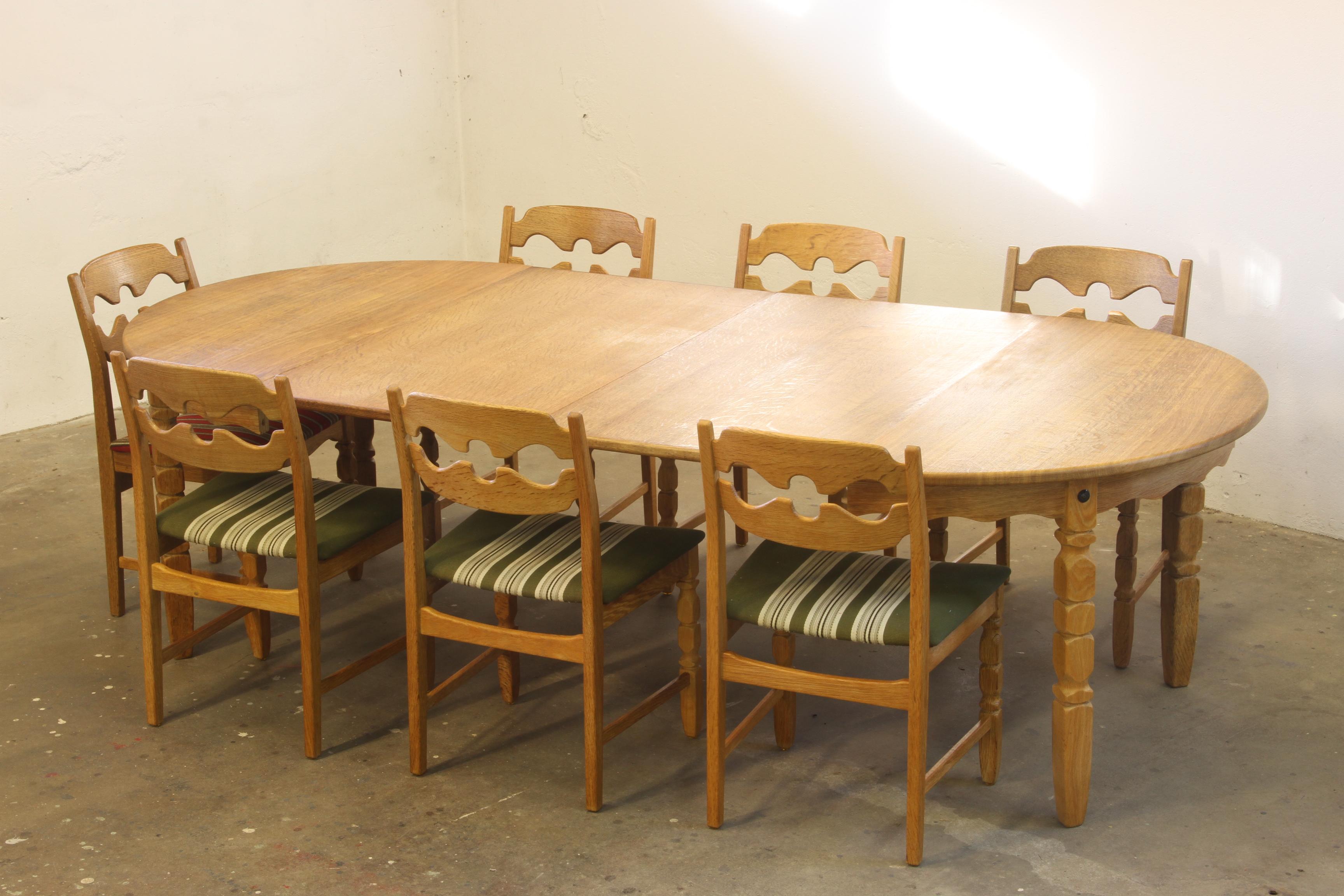 Nordic Brutalist Dining Table in Oak style of Henning Kjærnulf, 1960s For Sale 3