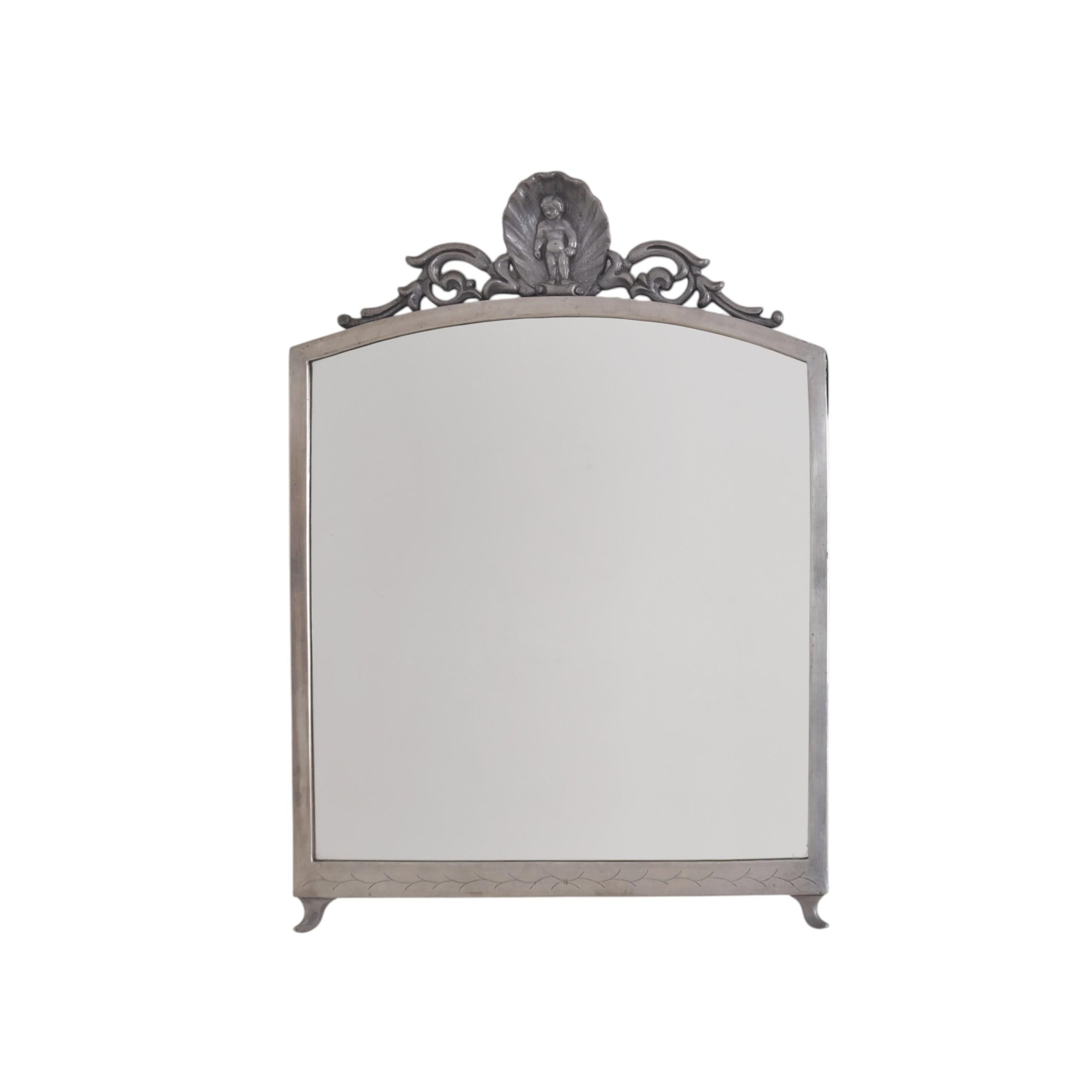 Nordic Classicism Pewter Wall Mirror, Taidetakomo A. Hakkarainen 1930s For Sale