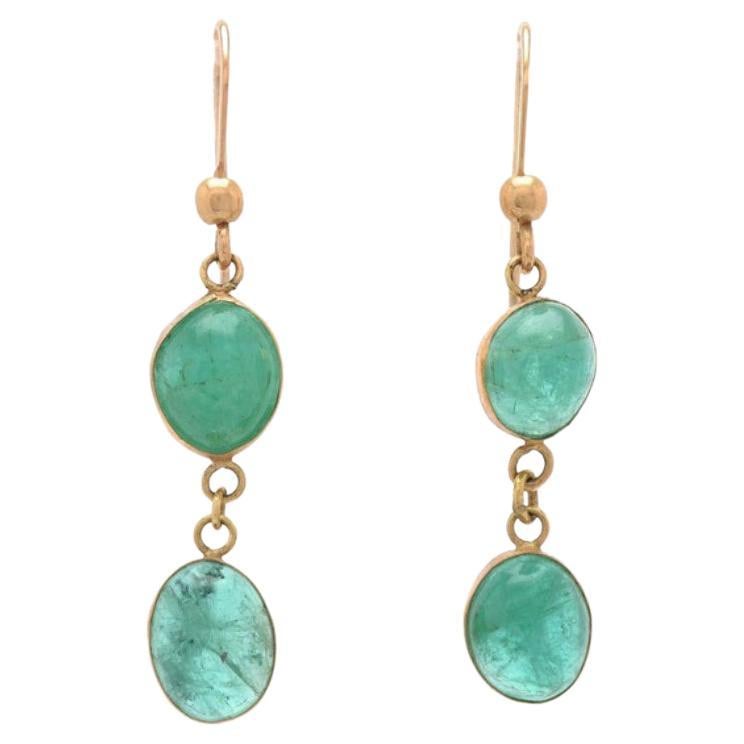 Nordic Dangle Earrings 9.5 ctw Emerald solid 18K Gold /3.4gr For Sale