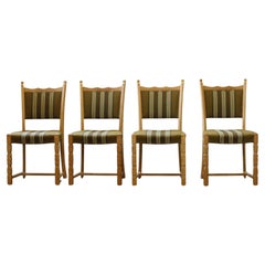 Nordic Danish brualist Oak Dining Chairs, style of Henning Kjærnulf
