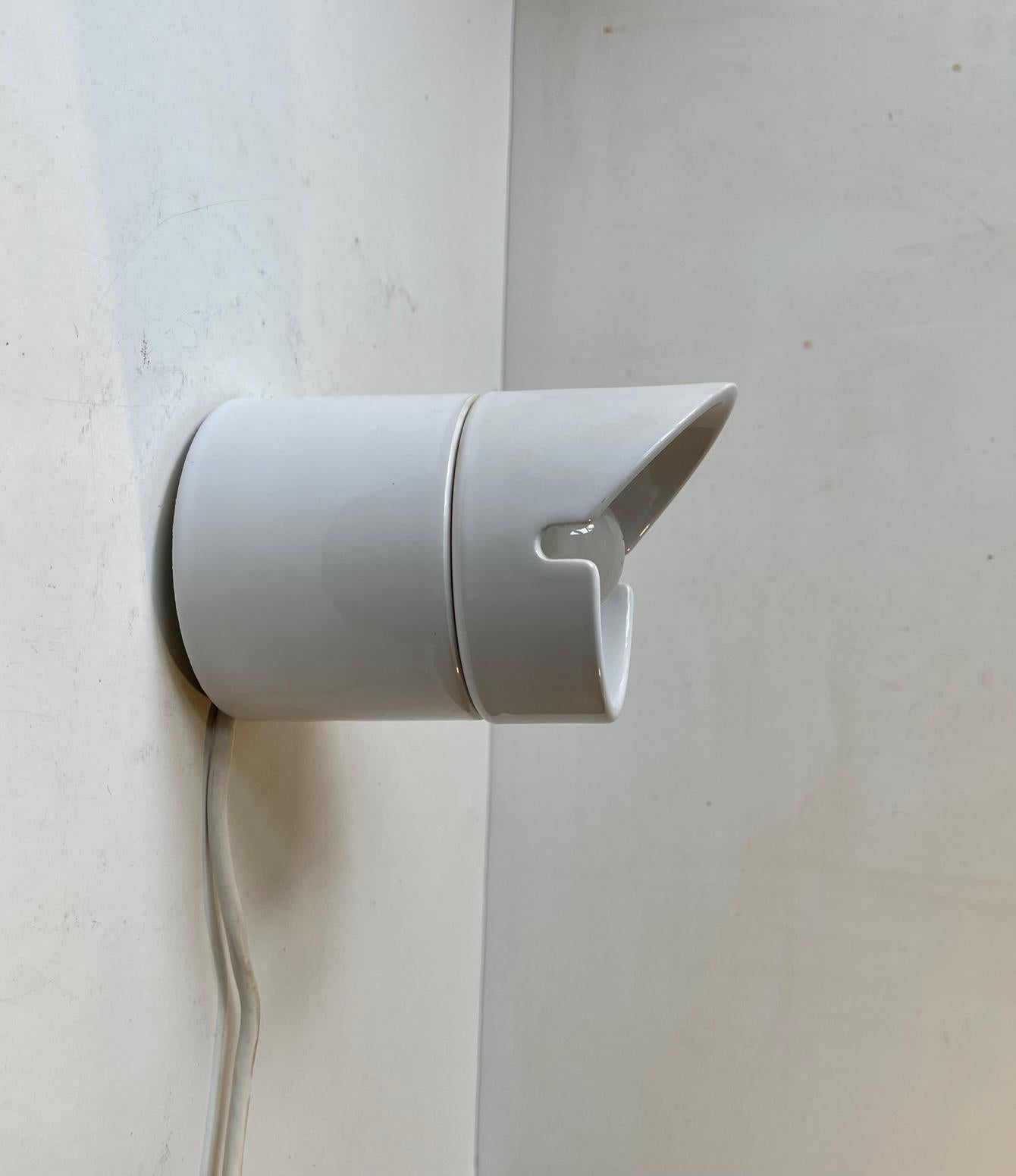 Swedish Nordic Industrial Bathroom Wall Sconce in White Porcelain by Ifö For Sale