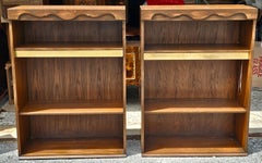 Nordic Mid-Ventury Oak and Brass Ligthted Bookcase, Pair