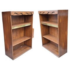 Nordic Mid-Ventury Oak and Brass Ligthted Bookcase, Pair