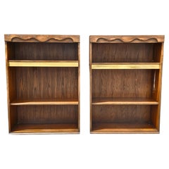 Nordic Mid-Ventury Oak and Brass Ligthted Bookcase, Pair