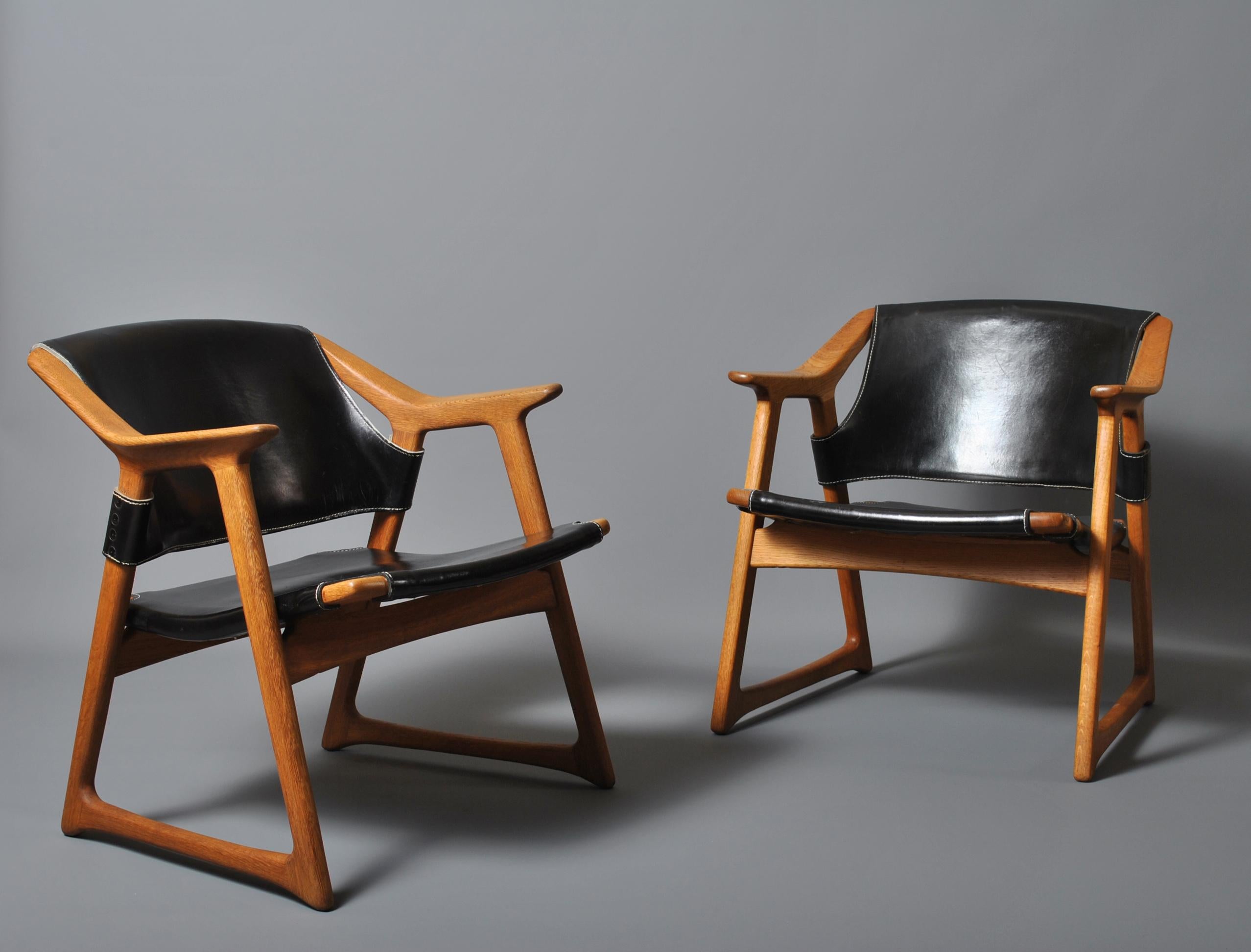 Leather Rolf Hesland, Pair of Oak Fox Chairs