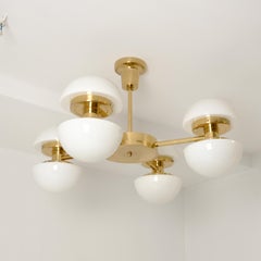 Lustre moderne nordique Bau 950-507, laiton et verre, Klaus Michalik, Orno 1980