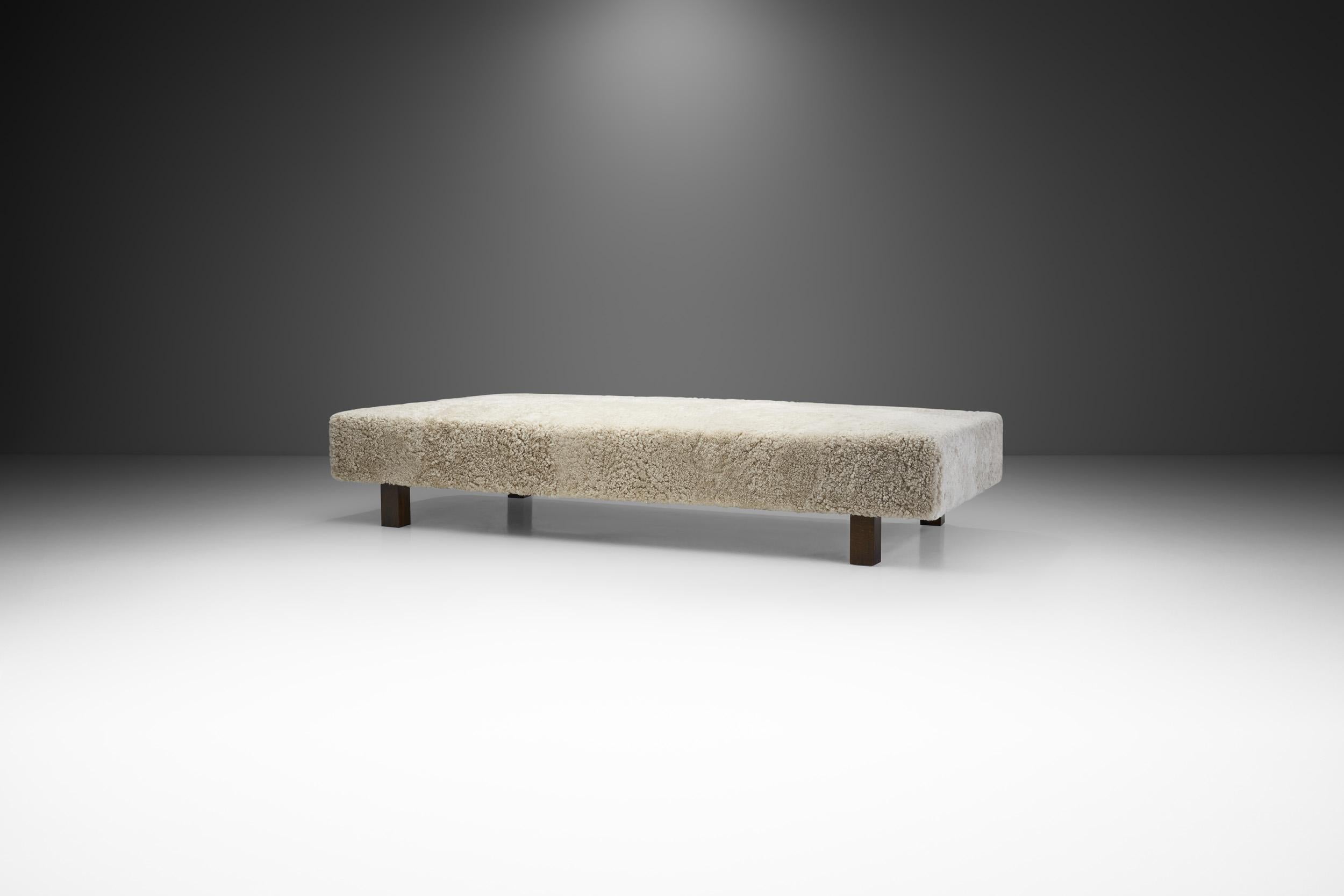 Scandinavian Nordic Modern Daybed in Sheepskin, Scandinavia, ca 1950s