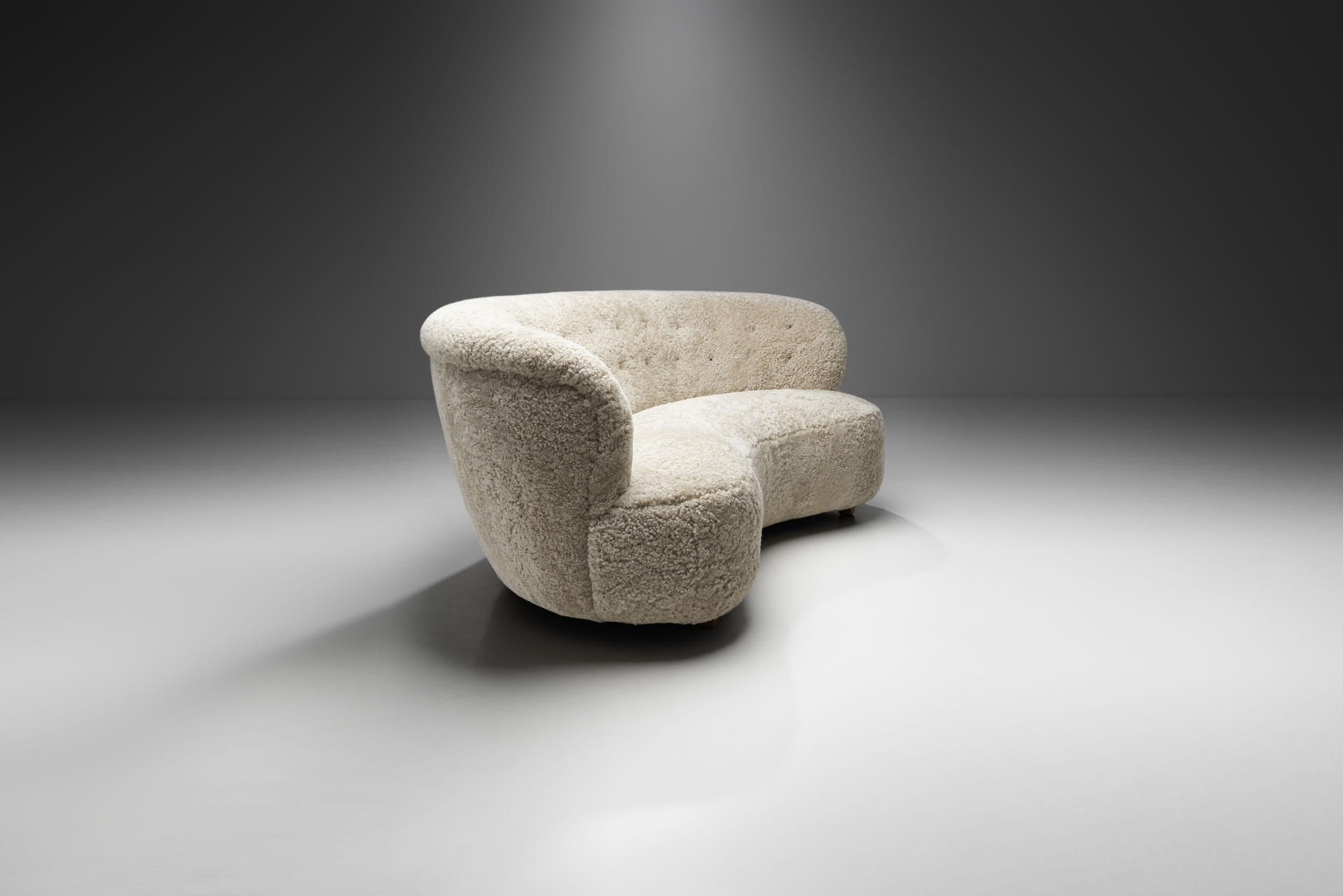 Mid-Century Modern Nordic Modern Sofa in Sheepskin, Scandinavia mid-20th century For Sale