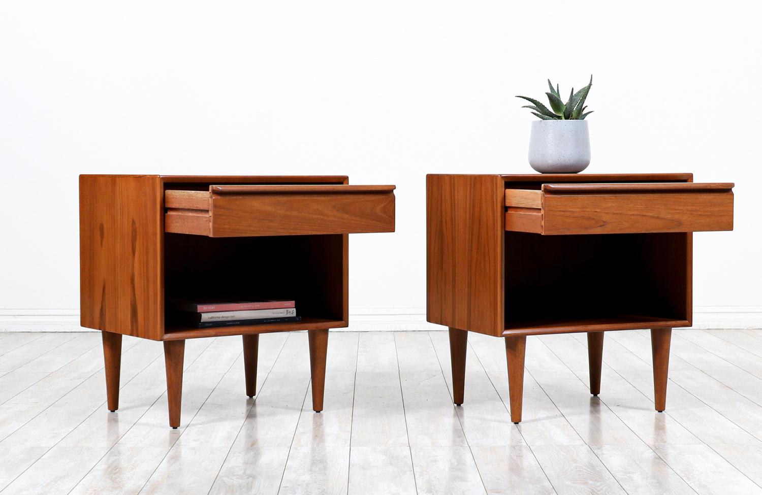 Norwegian Nordic Modern Teak Night Stands with Bookcase by Westnofa