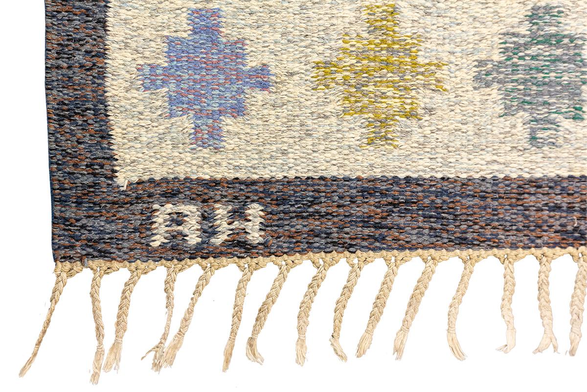 Hand-Woven Nordic Rug Rollakan Swedish Signed Piece For Sale