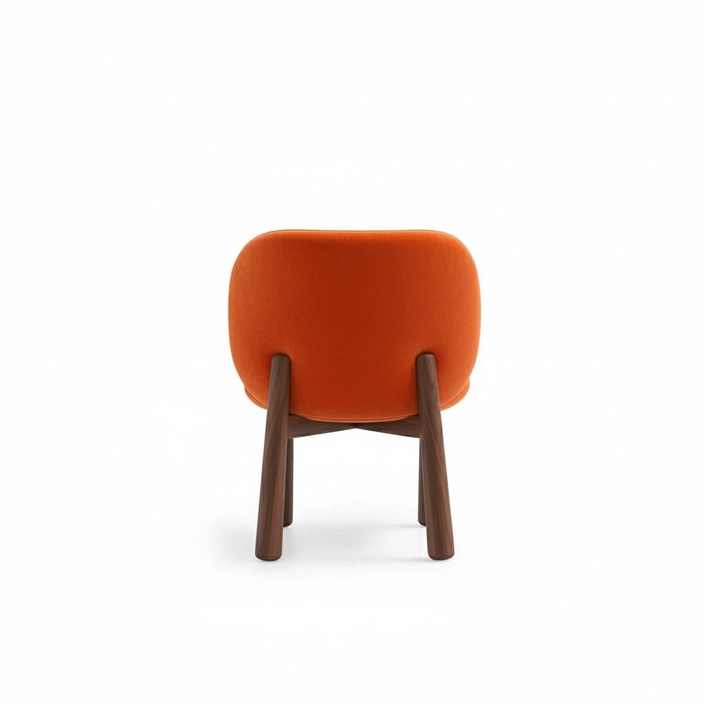 Modern Nordic Style Dining Chair In Rich Orange Velvet By Gabriel Campello For Sale