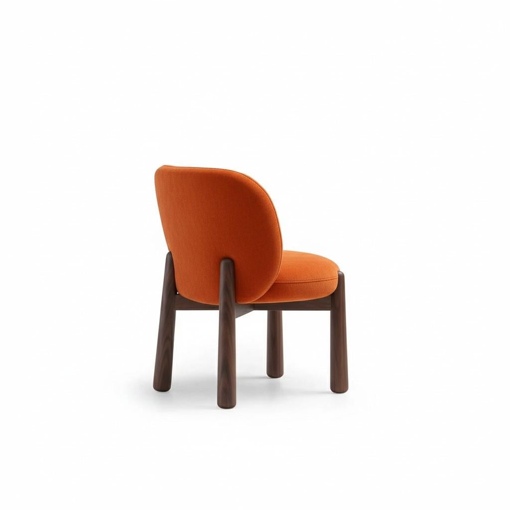 Hand-Crafted Nordic Style Dining Chair In Rich Orange Velvet By Gabriel Campello For Sale