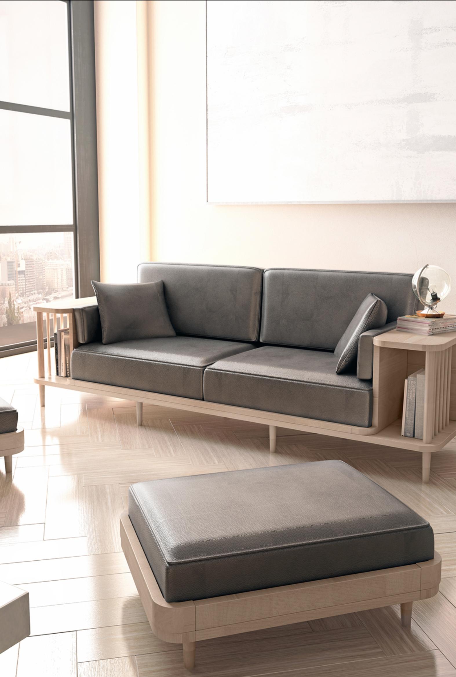 Nordic Style Sofa and Bookshelf Room Divider in Walnut or Oak 8