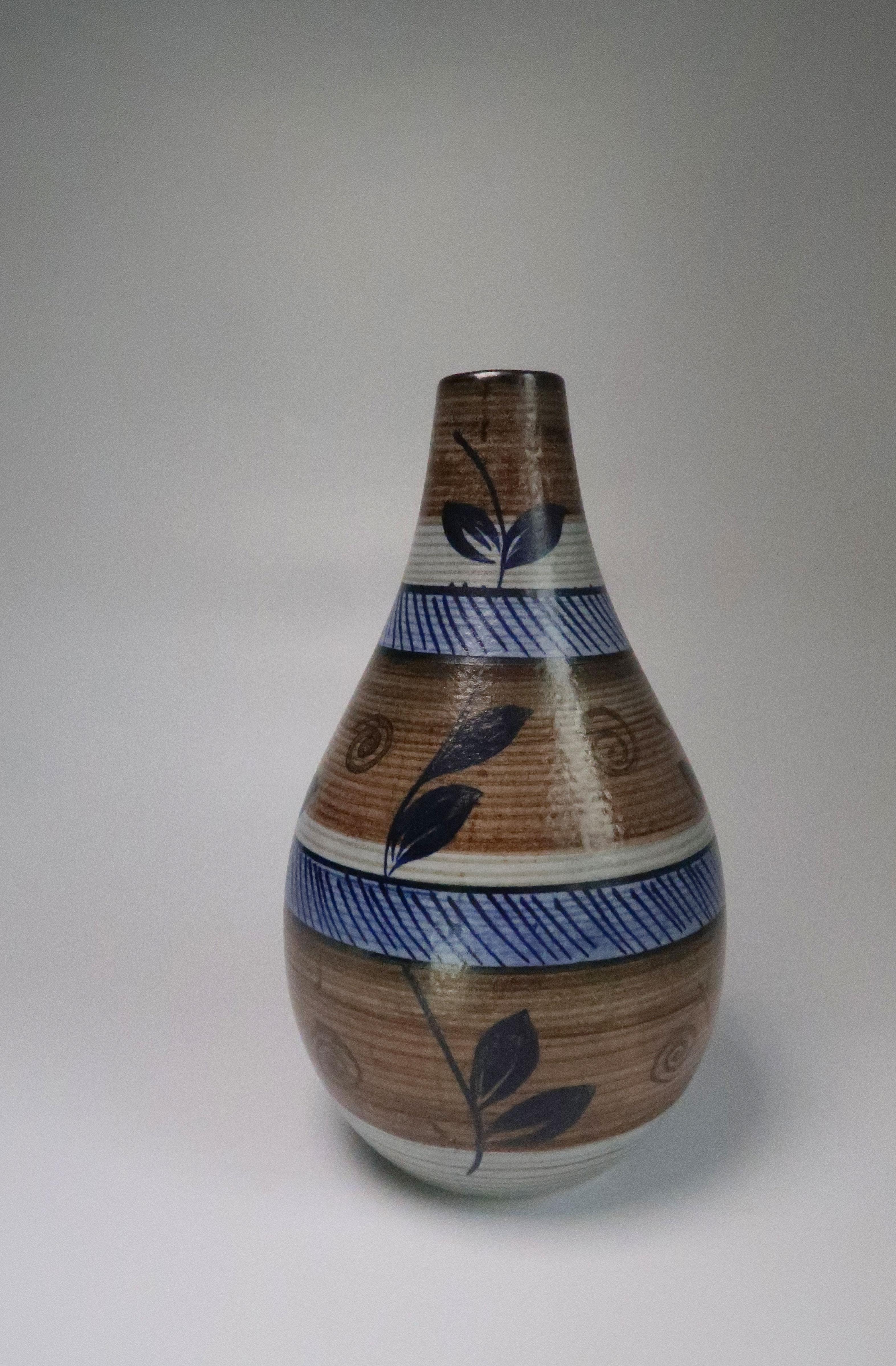 Swedish Nordic Vintage Rörstrand Hand Painted Stoneware Vase, 1960s