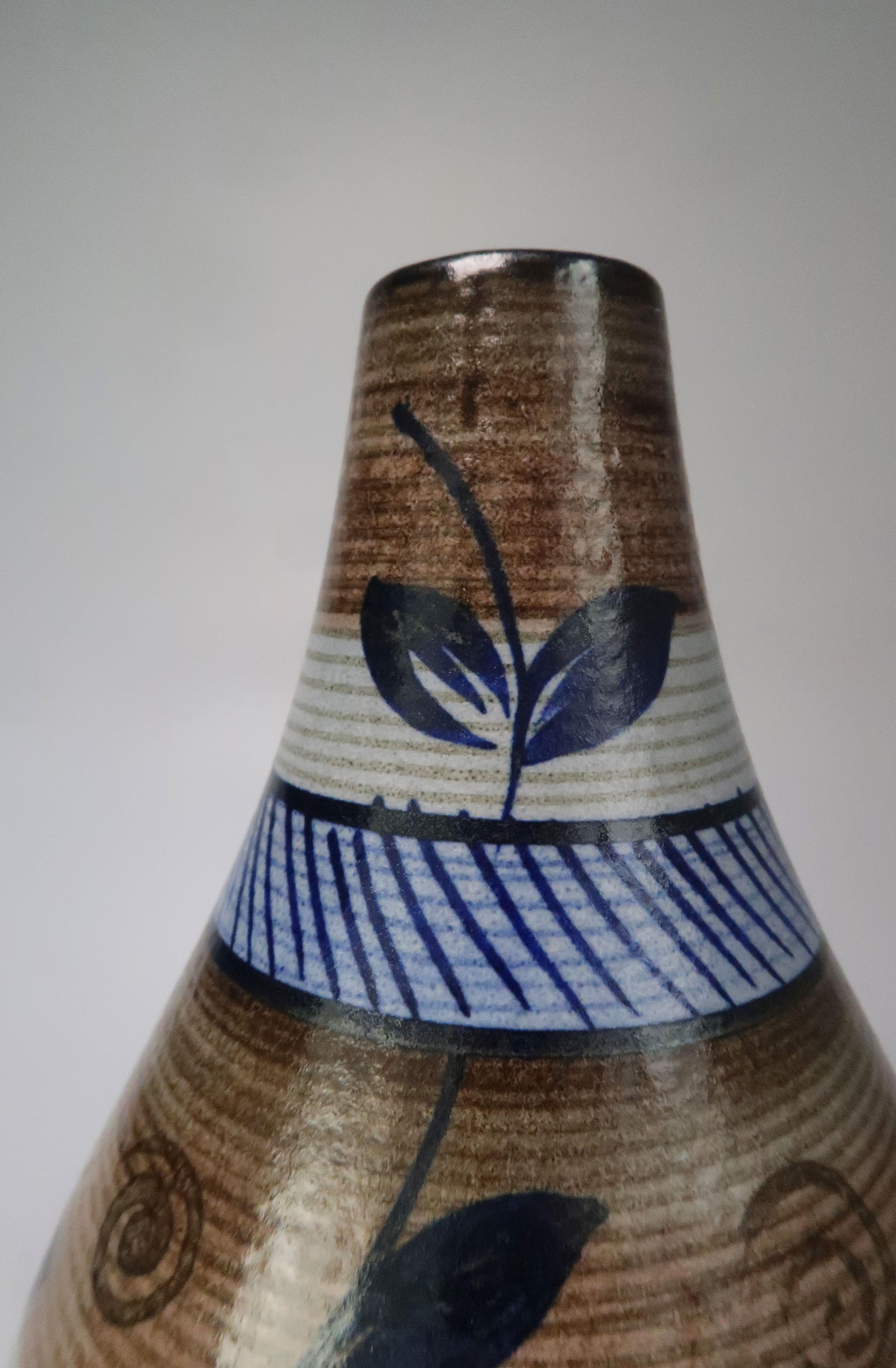 Nordic Vintage Rörstrand Hand Painted Stoneware Vase, 1960s In Good Condition In Copenhagen, DK