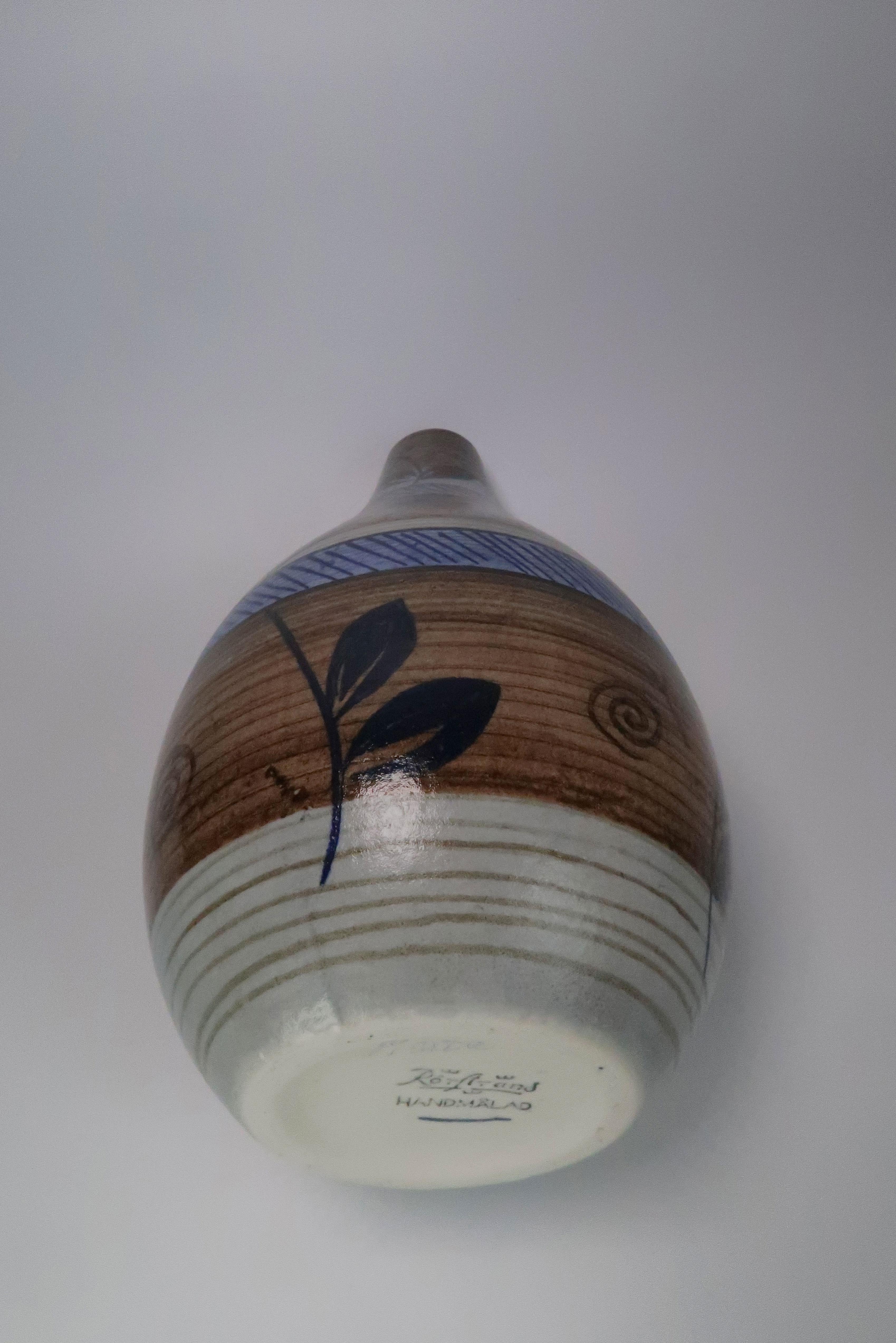 Nordic Vintage Rörstrand Hand Painted Stoneware Vase, 1960s 1