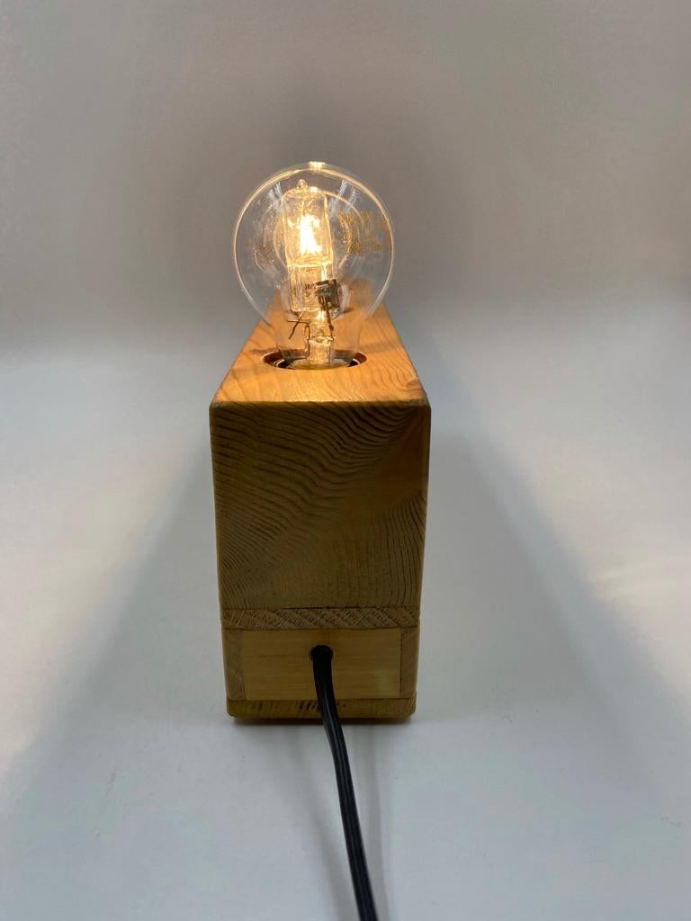 Scandinavian Nordic Wooden Block Table Lamp, 1980s For Sale