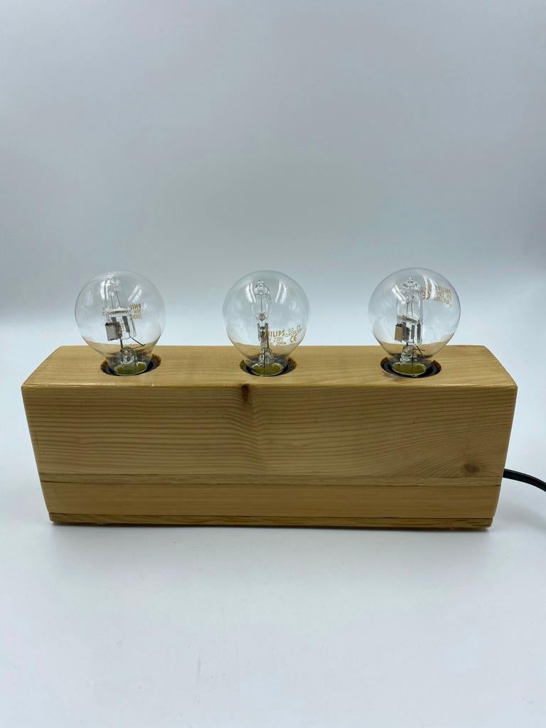 Late 20th Century Nordic Wooden Block Table Lamp, 1980s For Sale