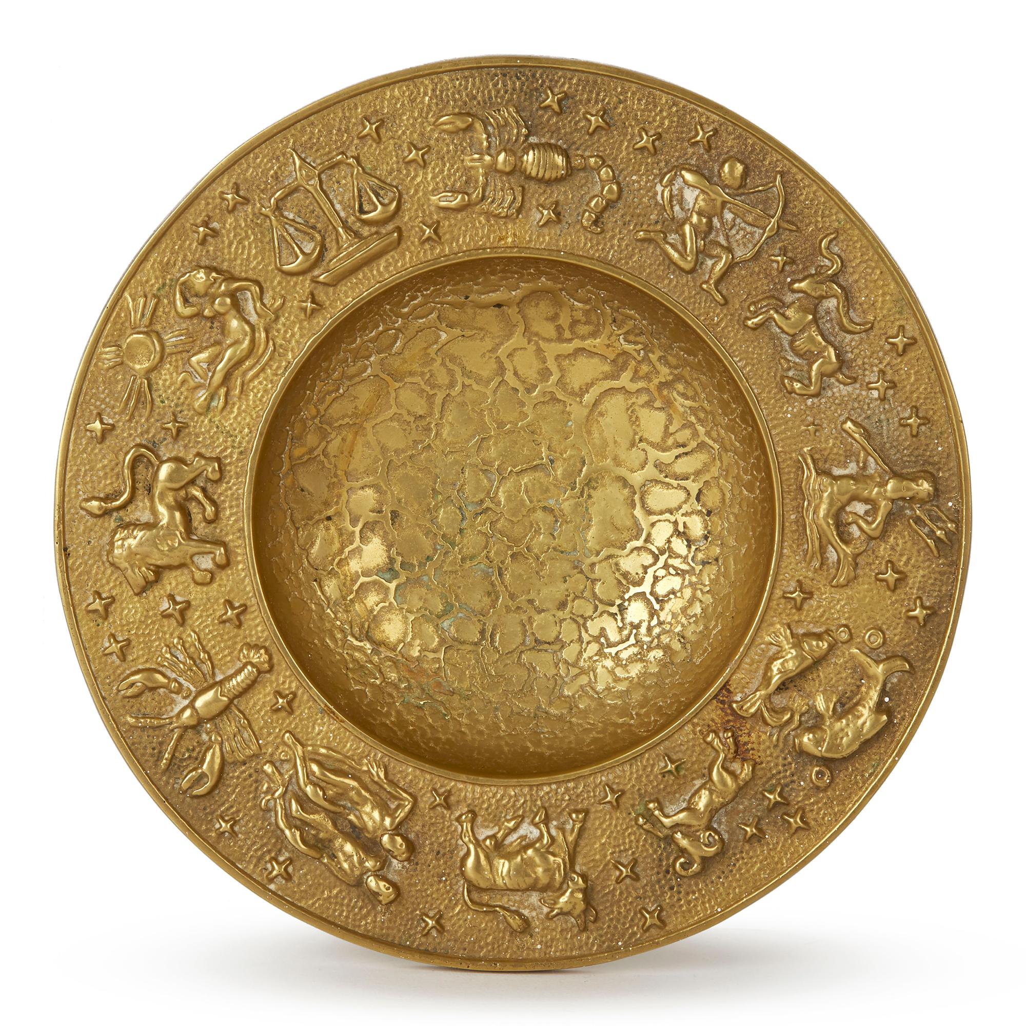 Nordisk Malm Danish Bronze Zodiac Bowl, 1940s In Good Condition In Bishop's Stortford, Hertfordshire