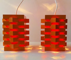 Lampes pendantes octaves géométriques Nordisk Solar Orange de N. Esmann & H. C. C. Jensen