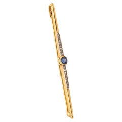 NORDISKA KOMPANIET 1916 Sweden Bar-Brooch 18Kt Gold, Diamonds & Sapphire