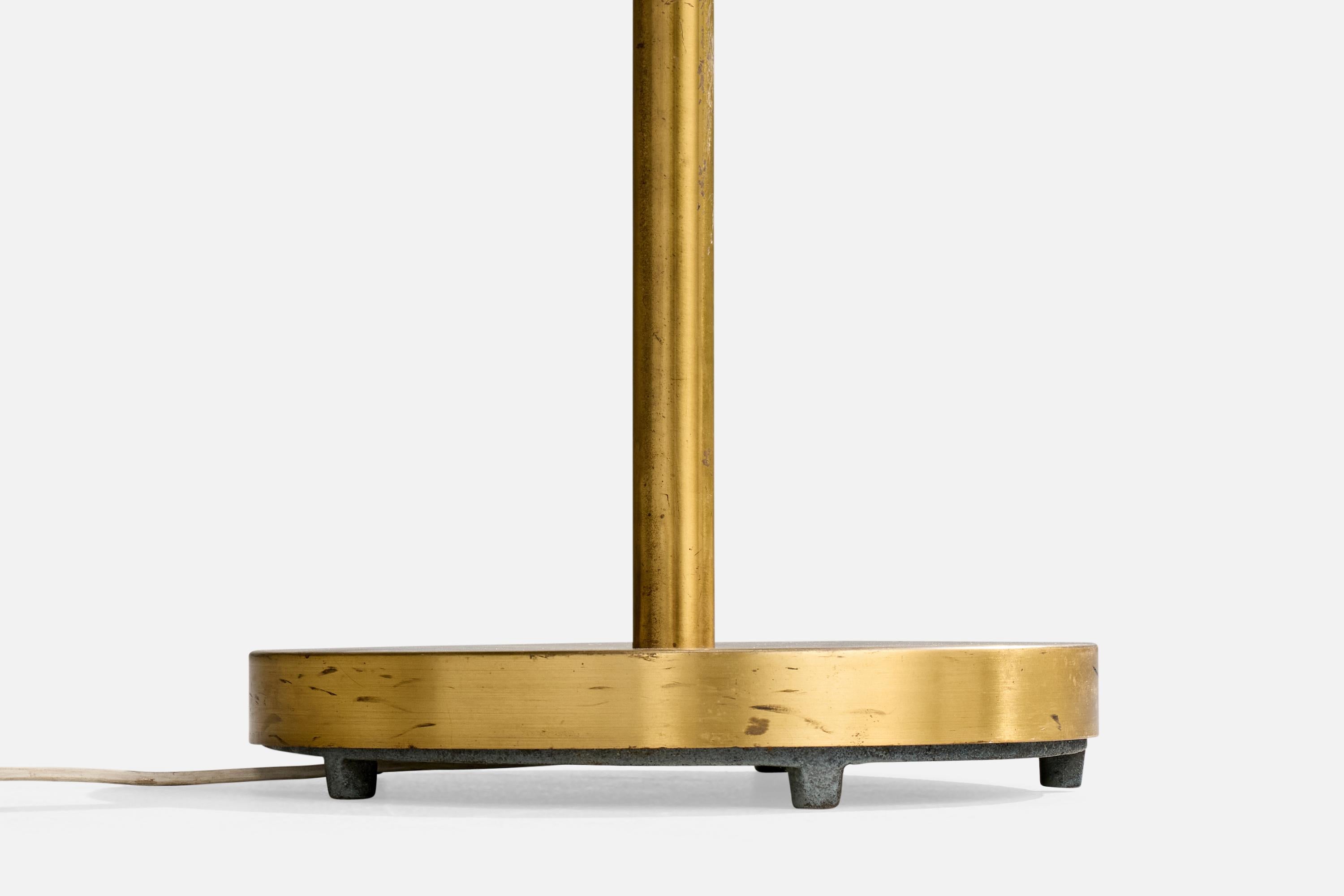 Nordiska Kompaniet, lampadaire réglable, laiton, tissu, Suède, années 1940 en vente 3