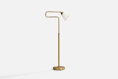 Nordiska Kompaniet, Adjustable Floor Lamp, Brass, Fabric, Sweden, 1940s