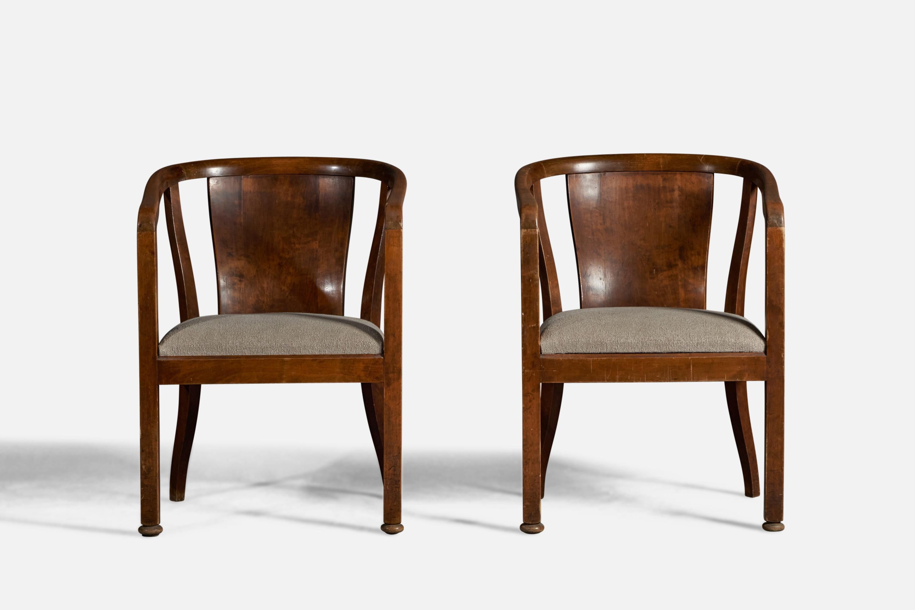Scandinavian Modern Nordiska Kompaniet, Arm Chairs, Birch, Fabric, Sweden, 1919 For Sale