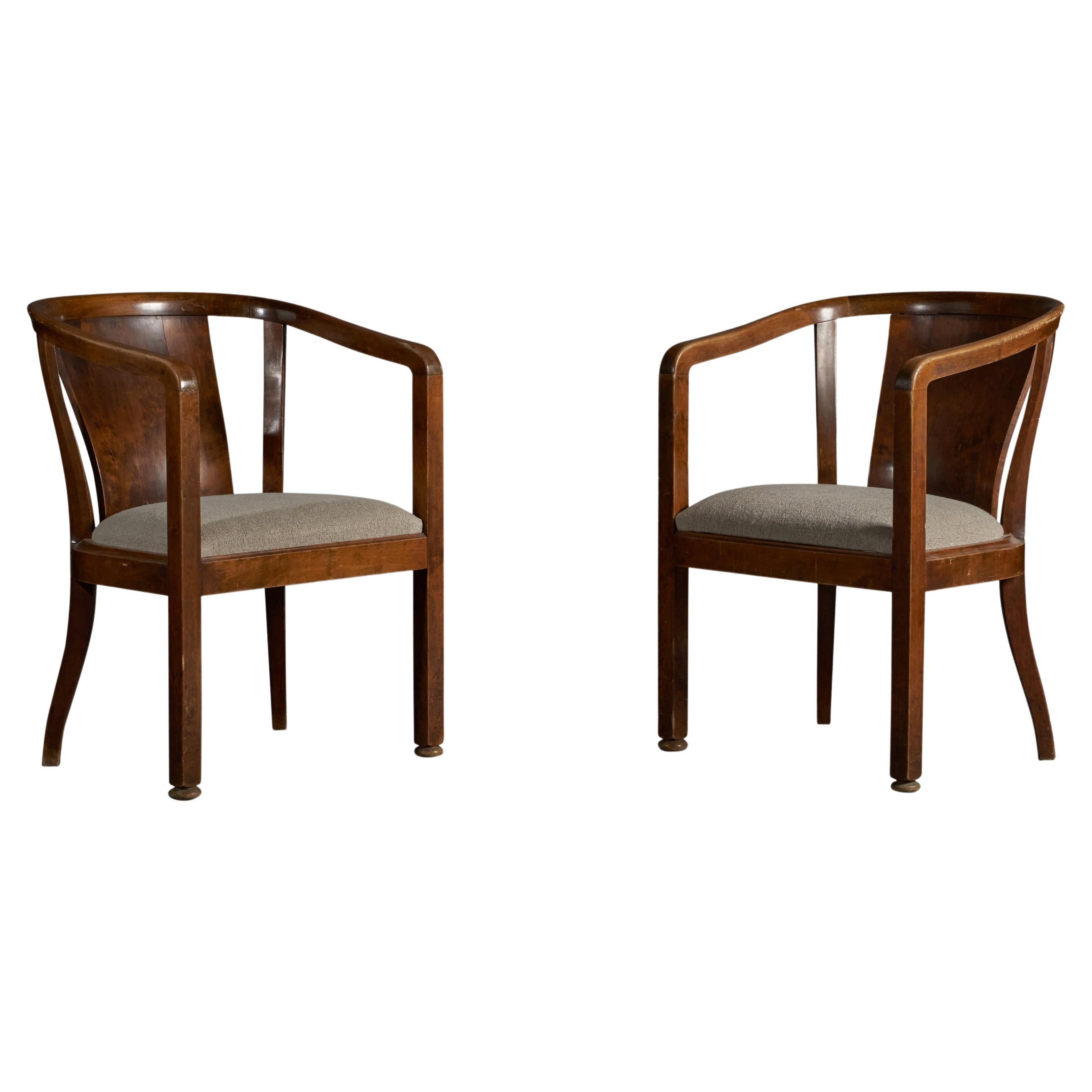 Nordiska Kompaniet, Arm Chairs, Birch, Fabric, Sweden, 1919 For Sale