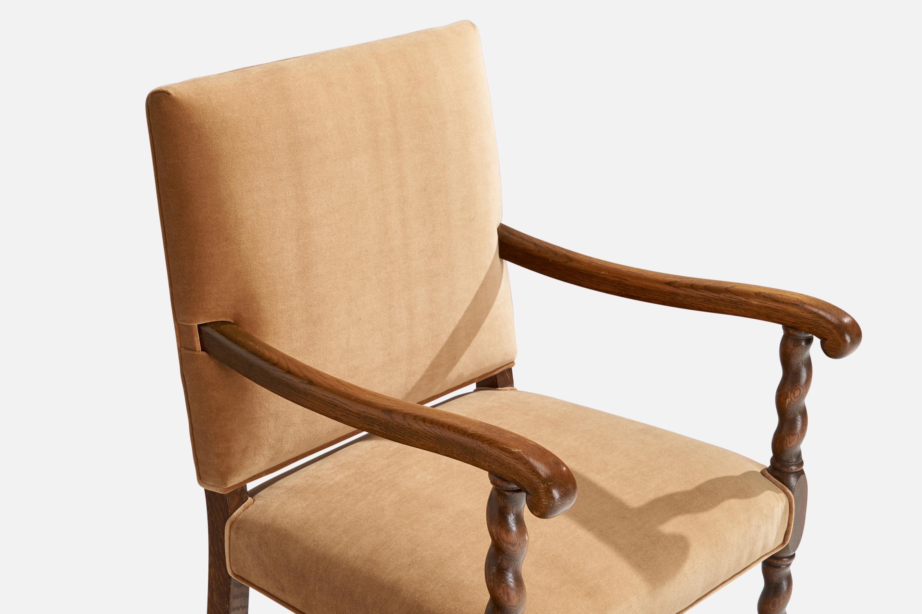 Nordiska Kompaniet, Armchair, Oak, Velvet, Sweden, 1920s For Sale 1